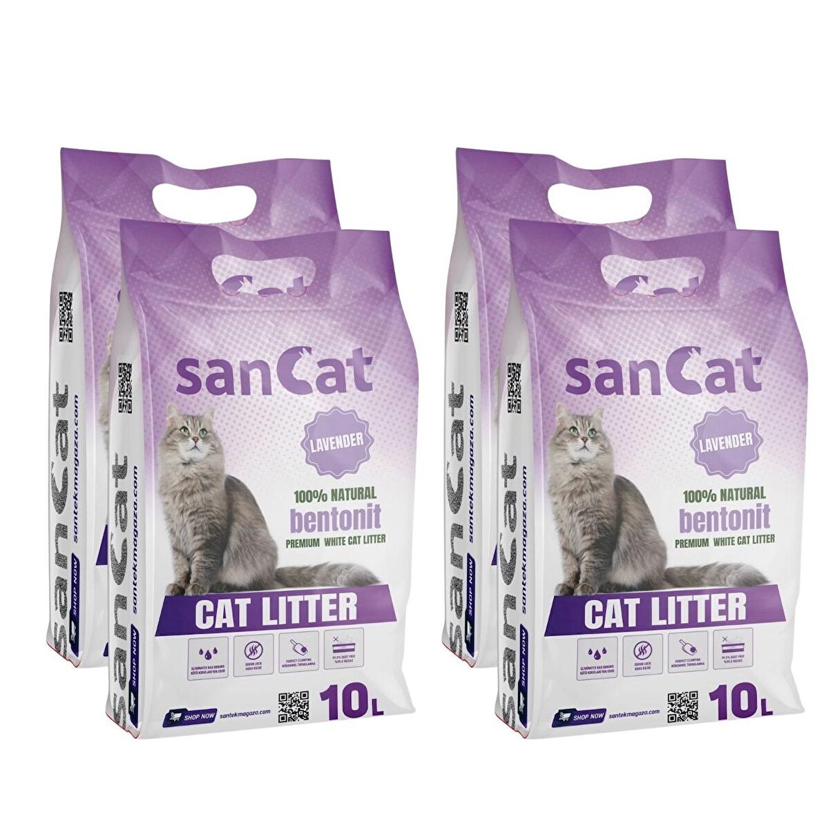 SANCAT Lavanta Kokulu Premium Beyaz Kedi Kumu 10 Lt. X 4 Adet