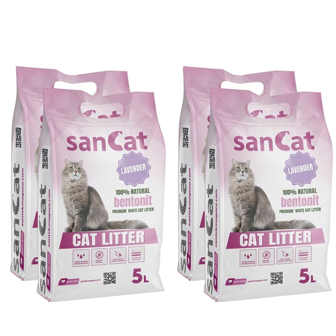 SANCAT Lavanta Kokulu Premium Beyaz Kedi Kumu 5 Lt. X 4 Adet