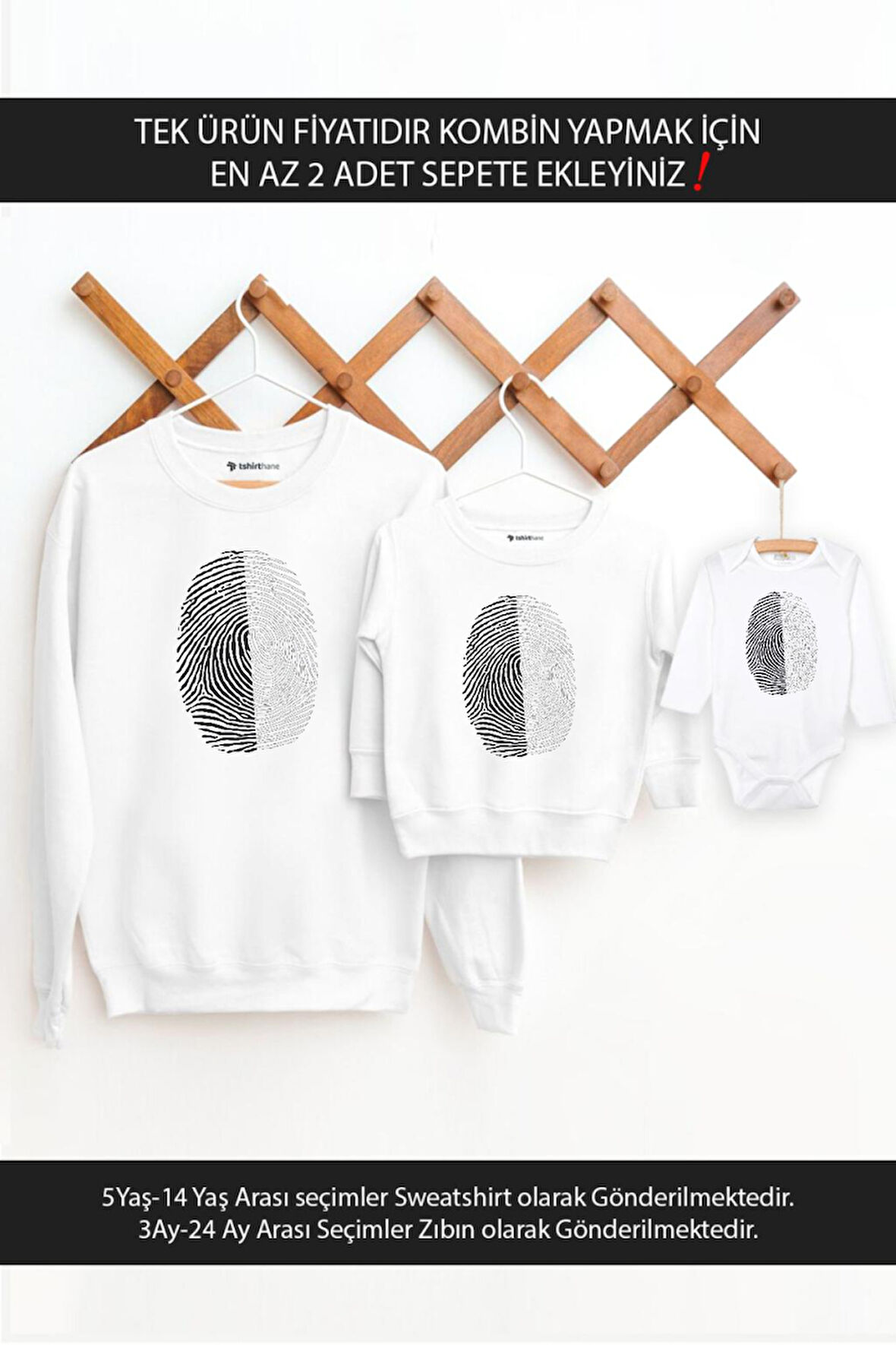 Siyah Beyaz Parmak İzi Baba Oğul Kız TEK ÜRÜN FİYATIDIR KOMBİN YAPMAK İÇİN EN AZ 2 ADET SEPETE EKLE
