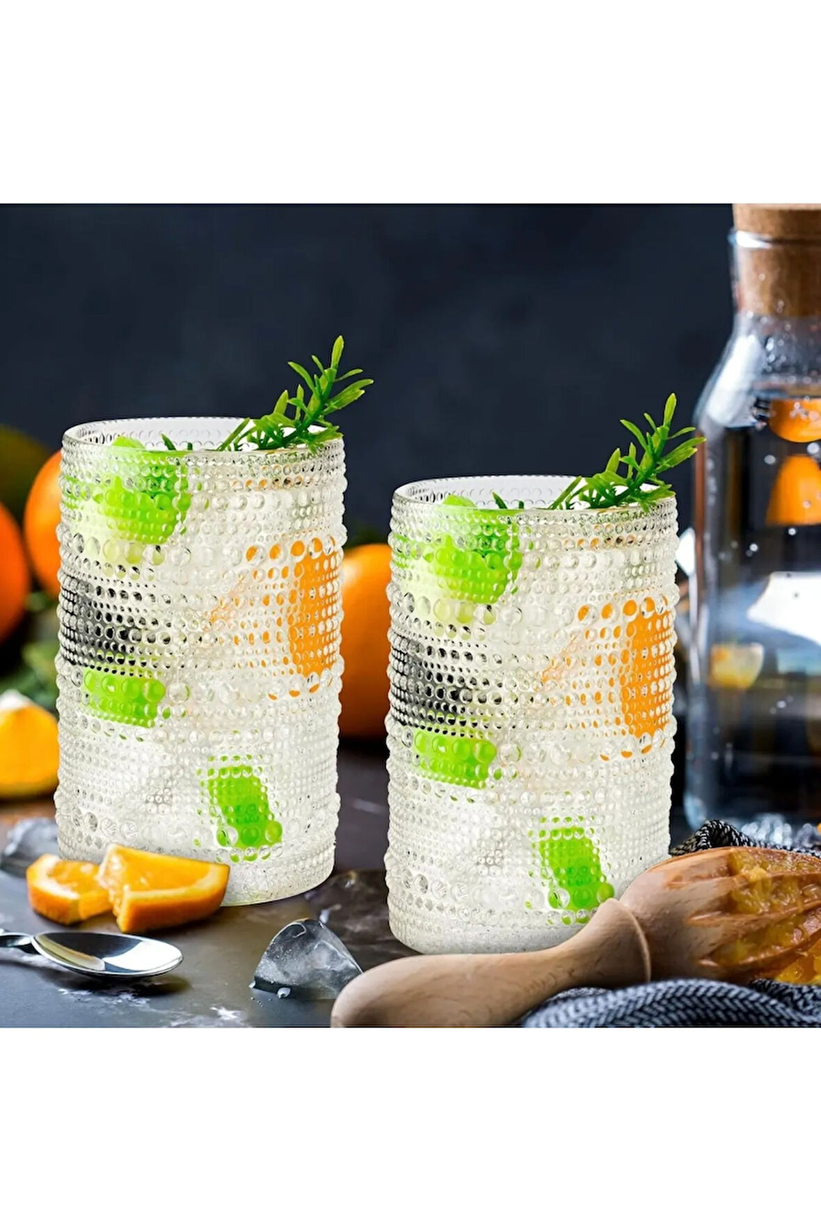 2 Adet Y38 420 ml Vintage Hobnail Bardak Antika Boncuk Kabartmalı Kahveviski
