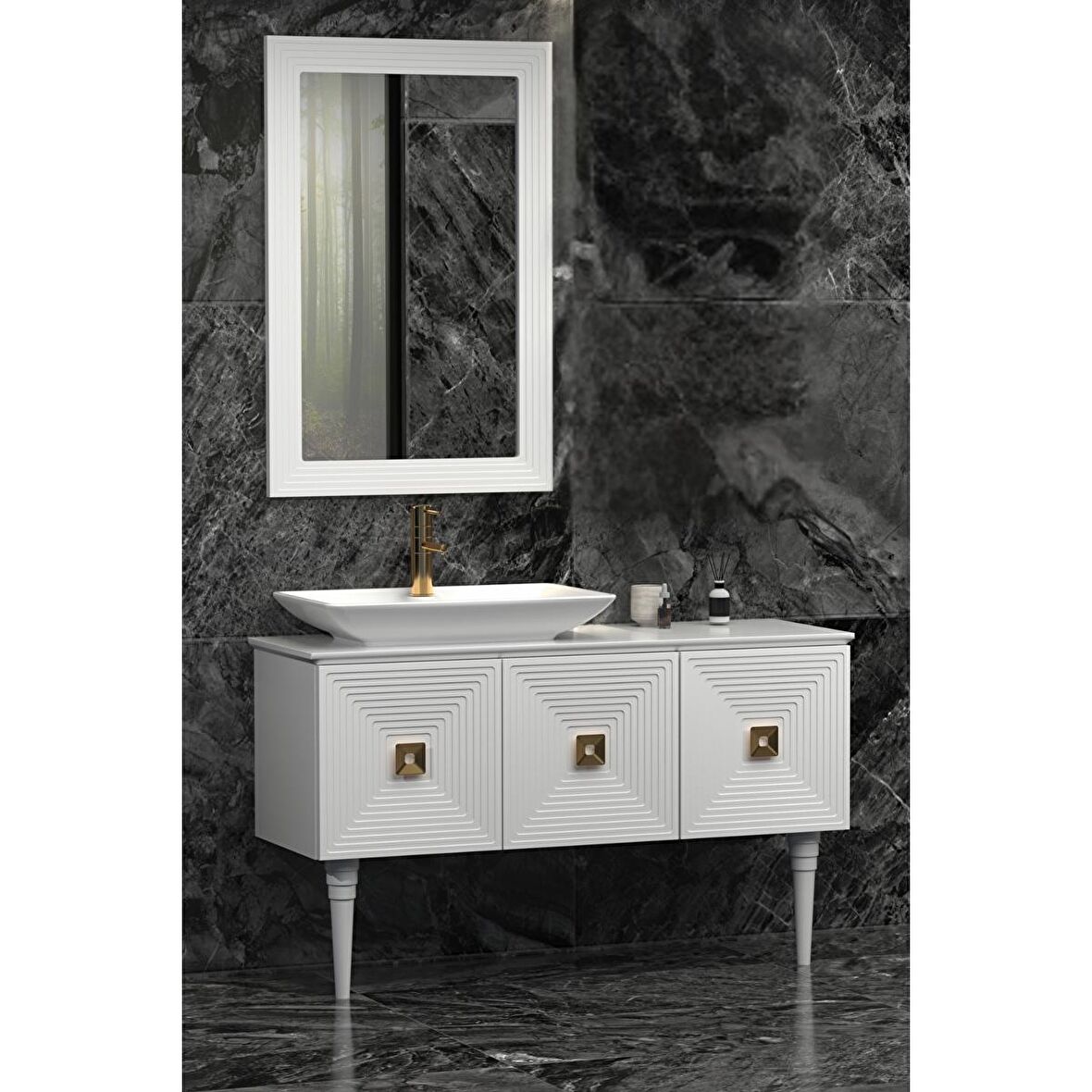 MOSTAR 120 CM BEYAZ LAVABOLU BANYO DOLABI  BEYAZ  - ÜST YAN DOLAP MODÜL HARİÇ