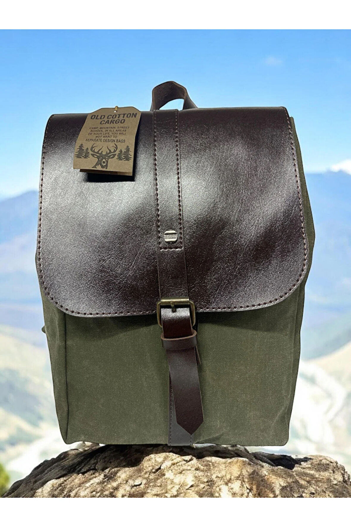 Vintage Kanvas Tek Bölmeli Büzgülü Kapaklı Disayn Gezi Kamp Okul Günlük Sırt Çantası 24x35cm