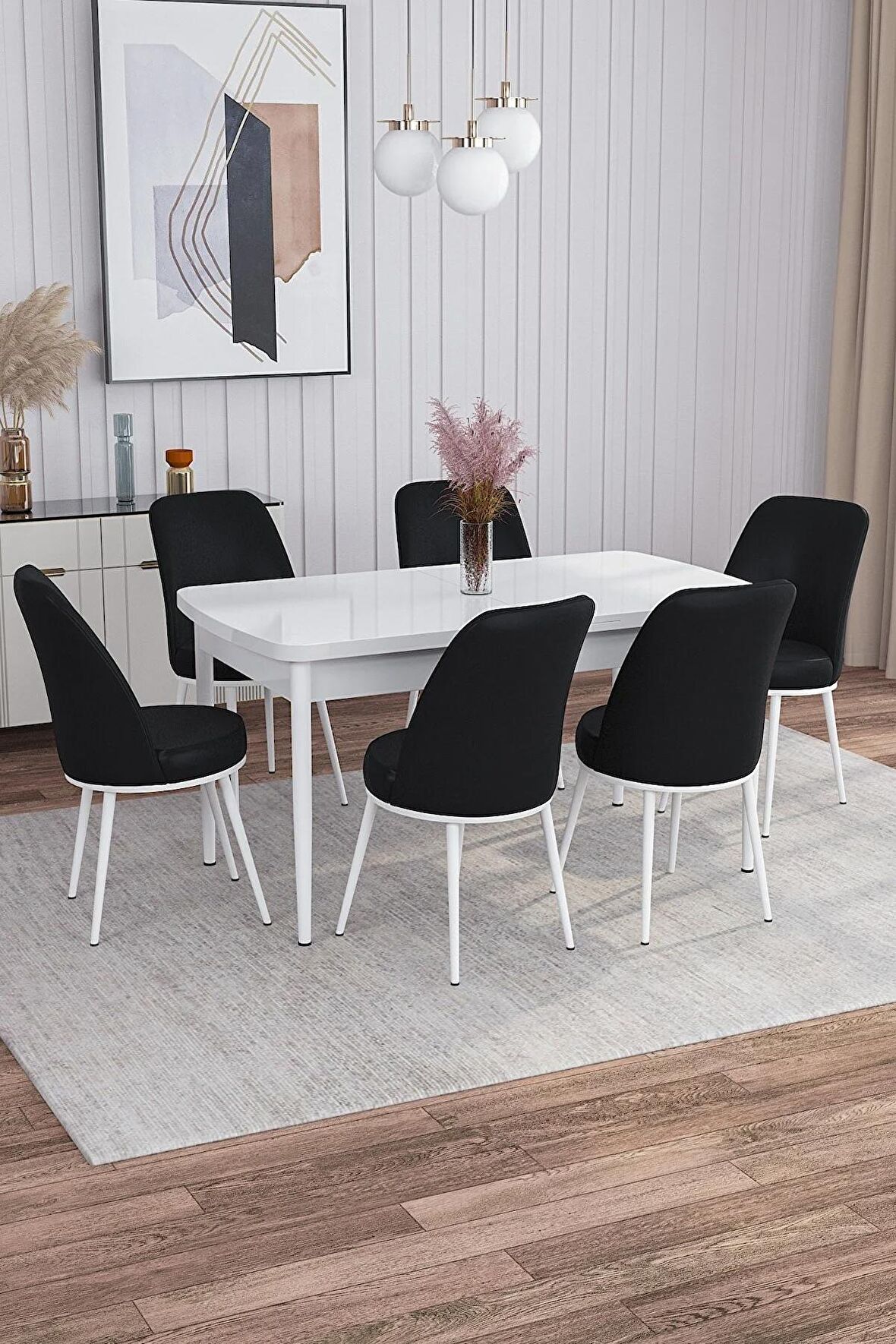 Rovena Leona Beyaz 80x132 Açılabilir Mdf Mutfak Masası Takımı 6 Adet Sandalye