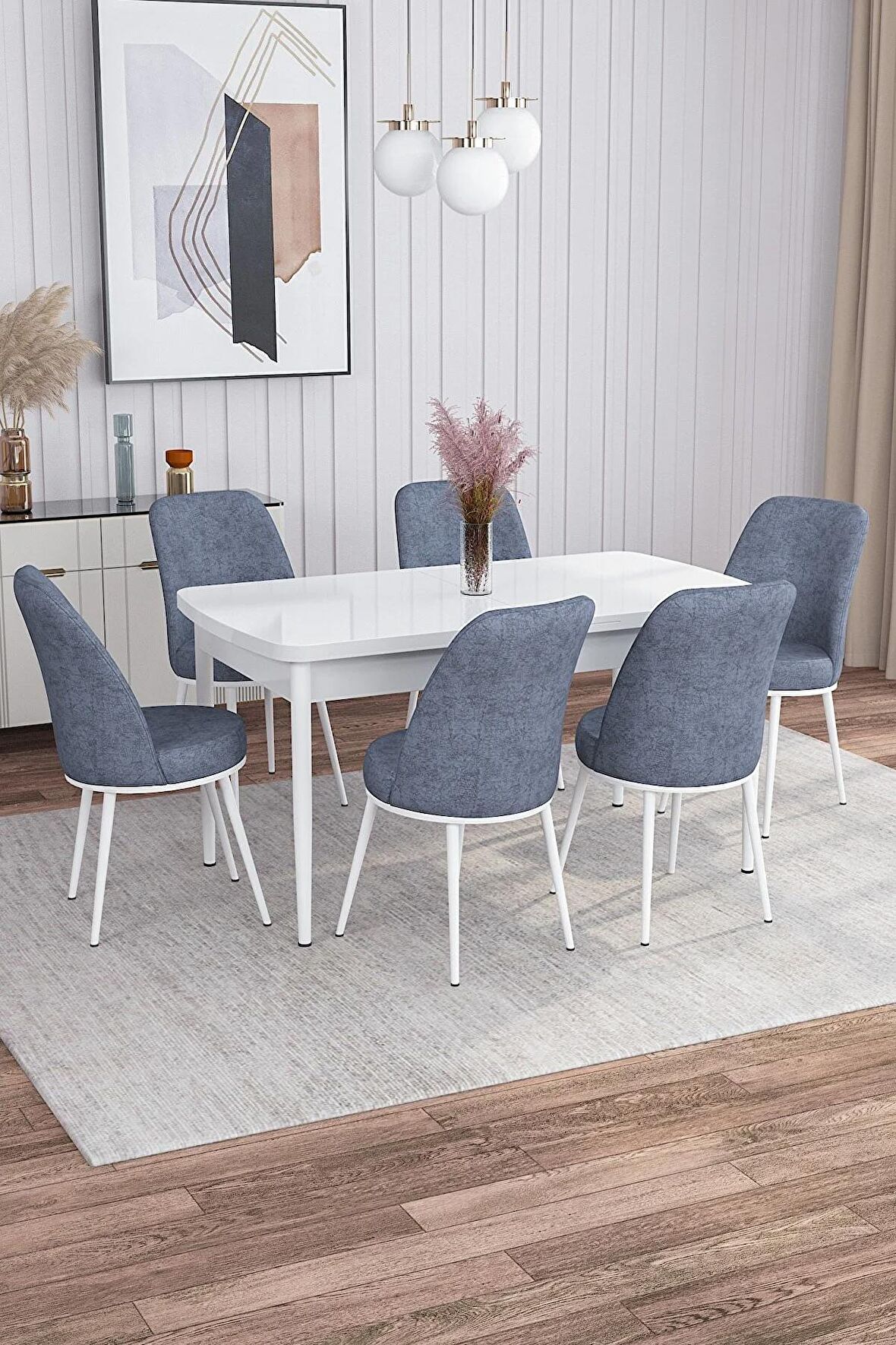 Rovena Leona Beyaz 80x132 Açılabilir Mdf Mutfak Masası Takımı 6 Adet Sandalye