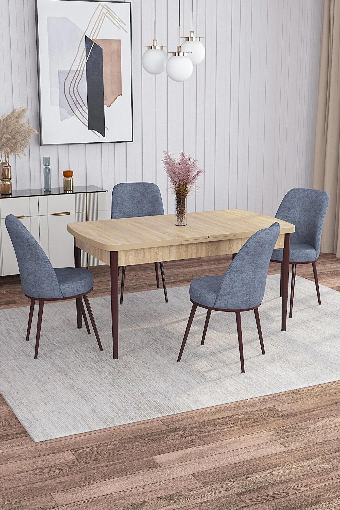 Rovena Leona Meşe 80x132 Açılabilir Mdf Mutfak Masası Takımı 4 Adet Sandalye