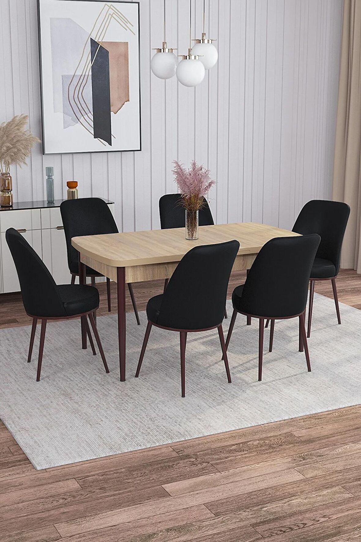 Rovena Leona Meşe 80x132 Açılabilir Mdf Mutfak Masası Takımı 6 Adet Sandalye
