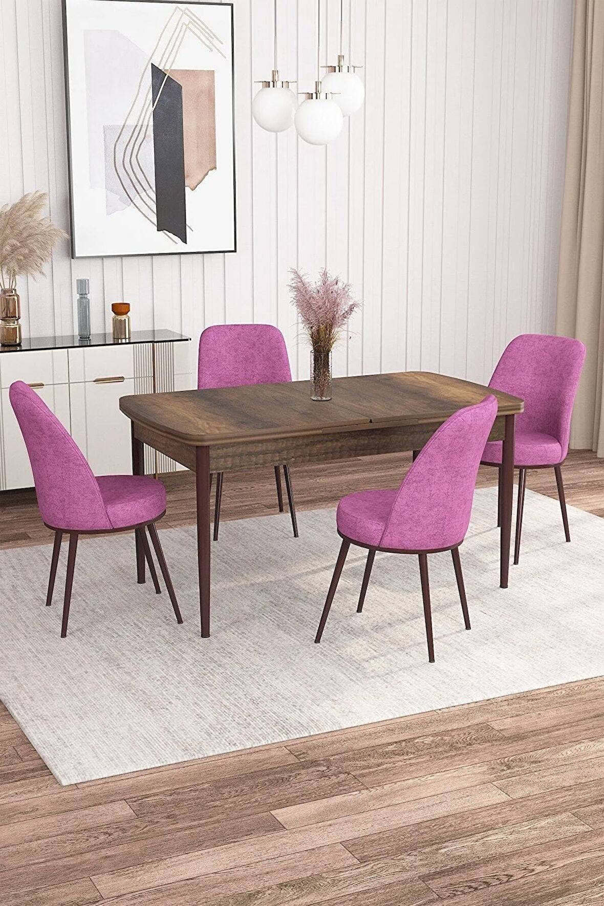 Rovena Leona Barok 80x132 Açılabilir Mdf Mutfak Masası Takımı 4 Adet Sandalye