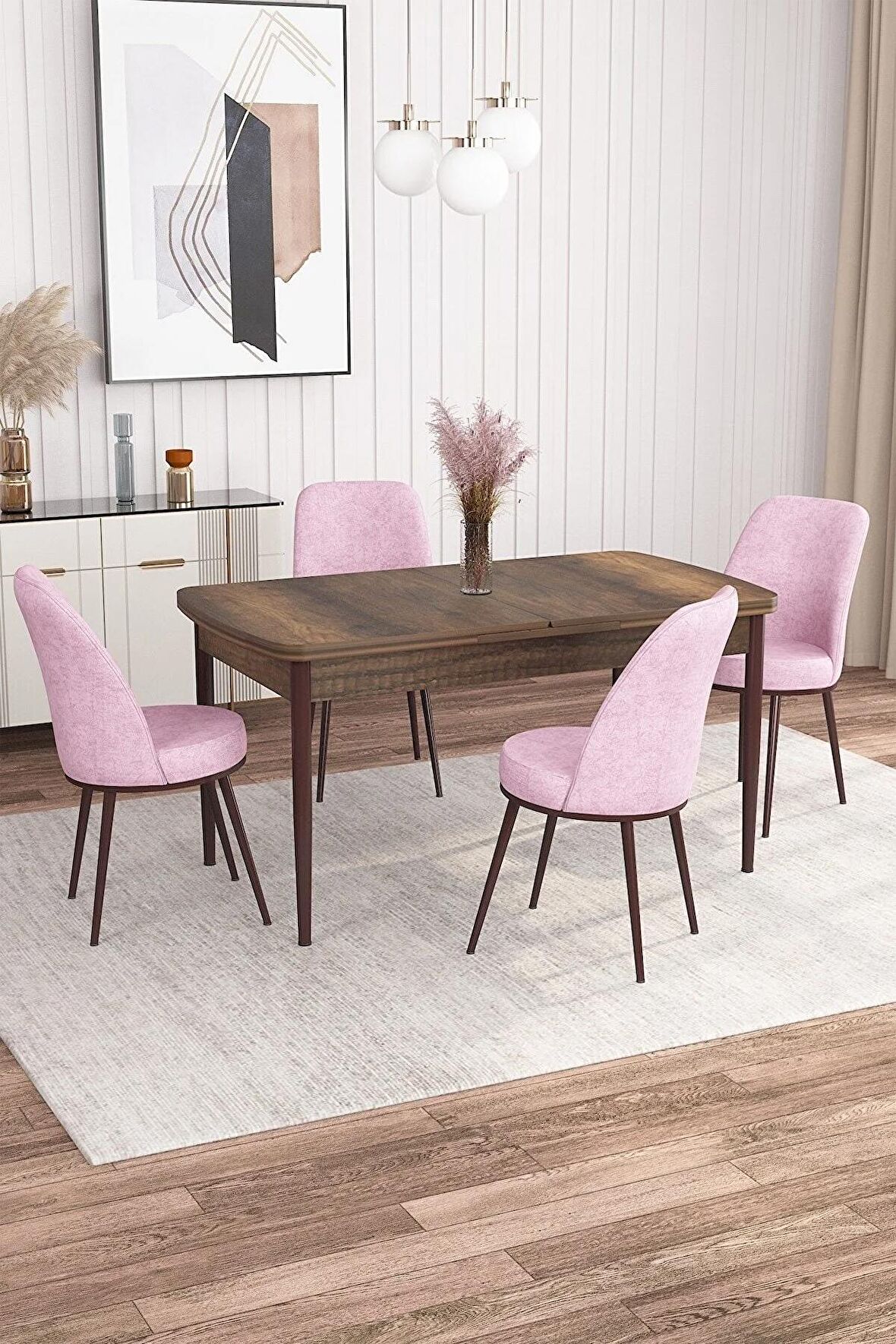 Rovena Leona Barok 80x132 Açılabilir Mdf Mutfak Masası Takımı 4 Adet Sandalye