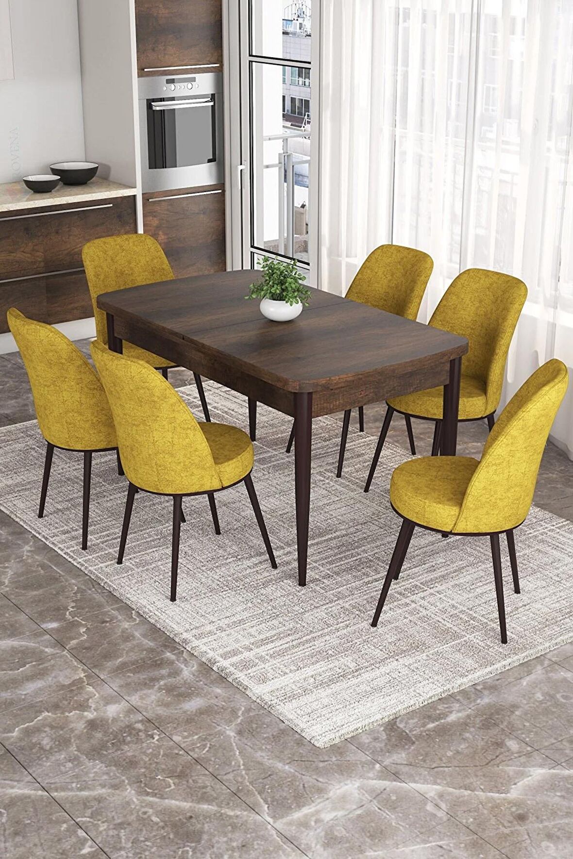 Rovena Leona Barok 80x132 Açılabilir Mdf Mutfak Masası Takımı 6 Adet Sandalye