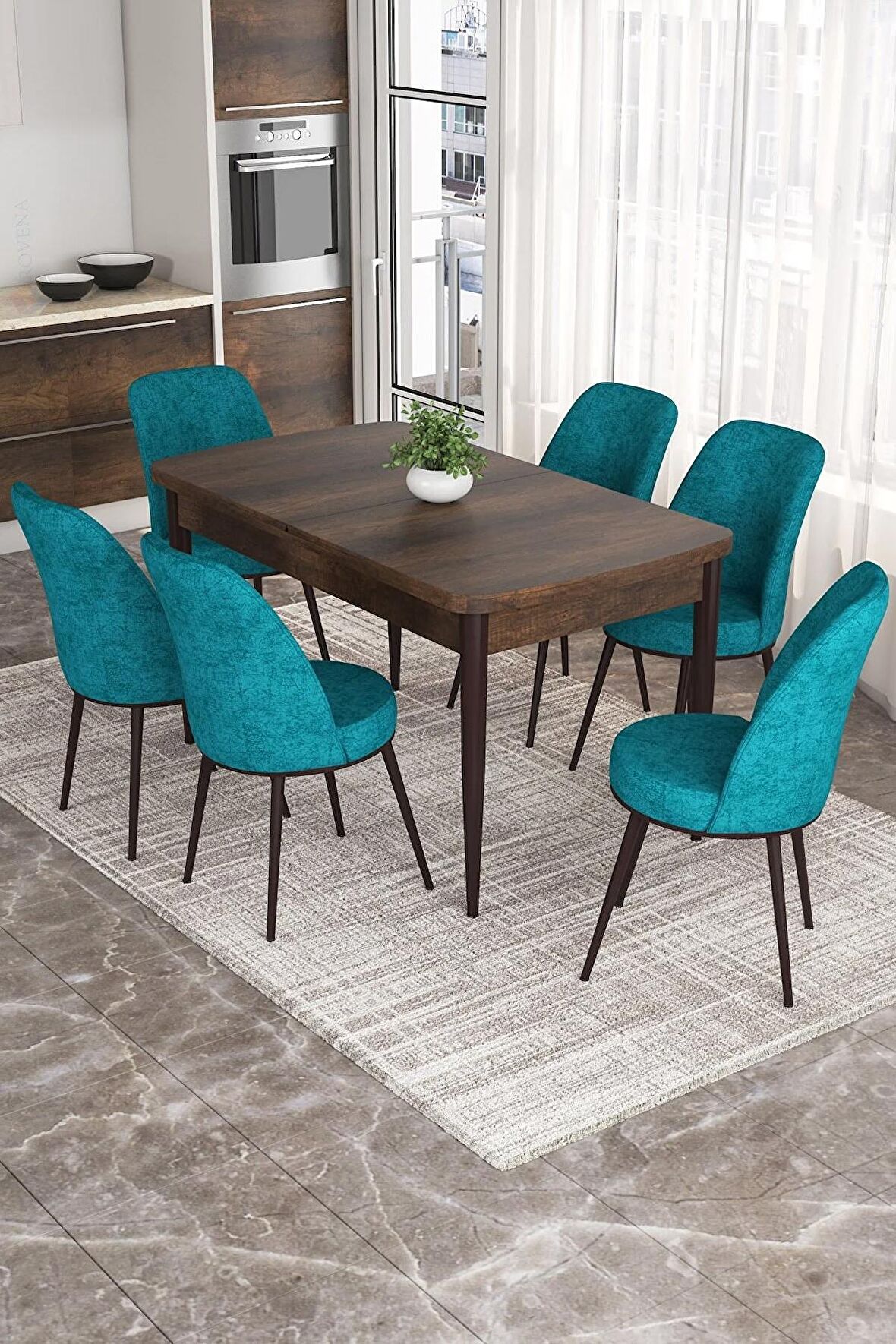 Rovena Leona Barok 80x132 Açılabilir Mdf Mutfak Masası Takımı 6 Adet Sandalye