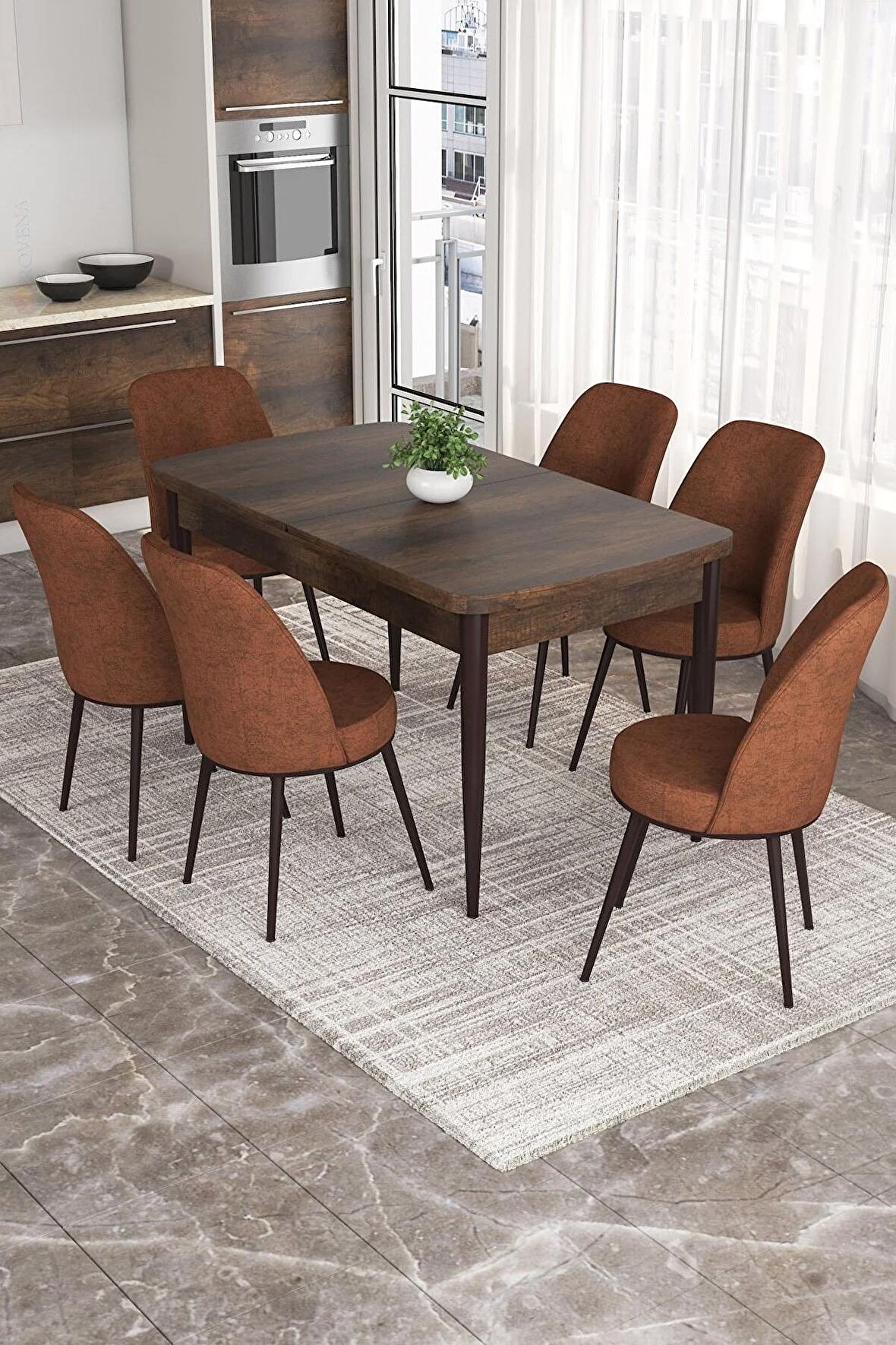 Rovena Leona Barok 80x132 Açılabilir Mdf Mutfak Masası Takımı 6 Adet Sandalye