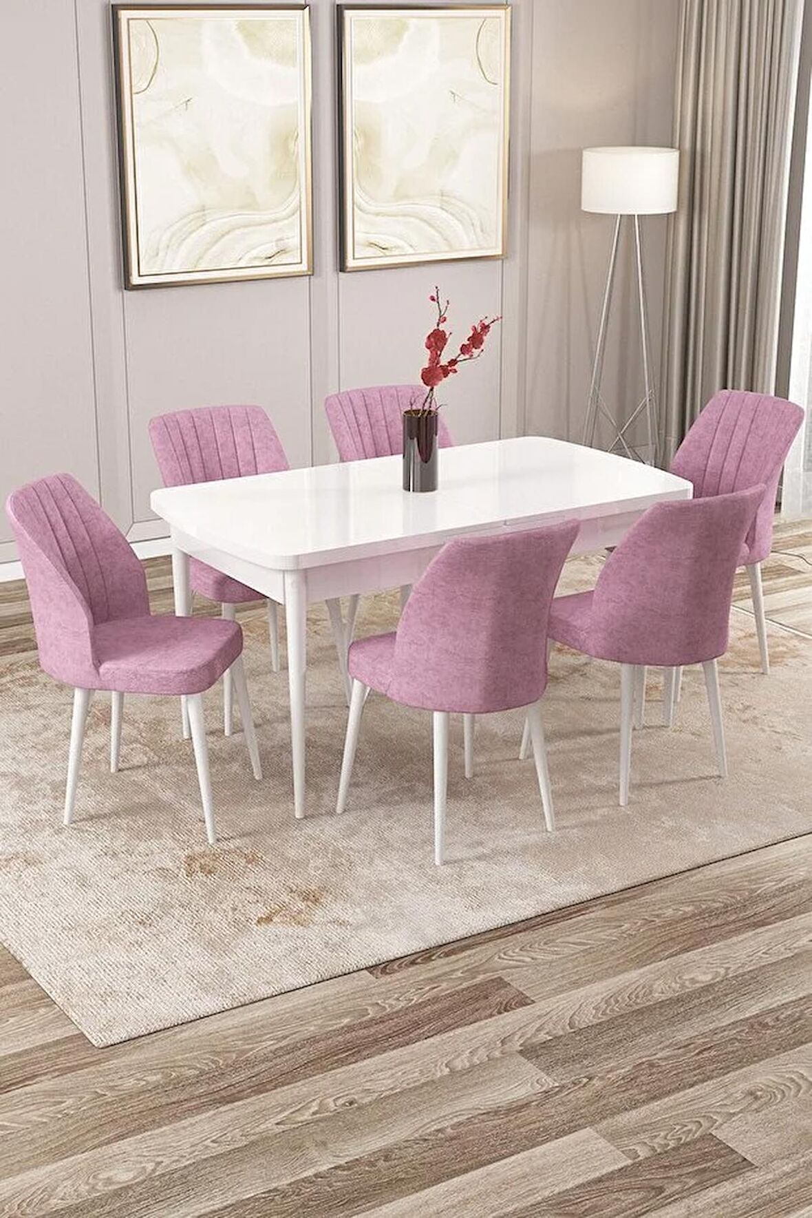 Rovena Zeta Beyaz 80x132 Açılabilir Mdf Mutfak Masası Takımı 6 Adet Sandalye