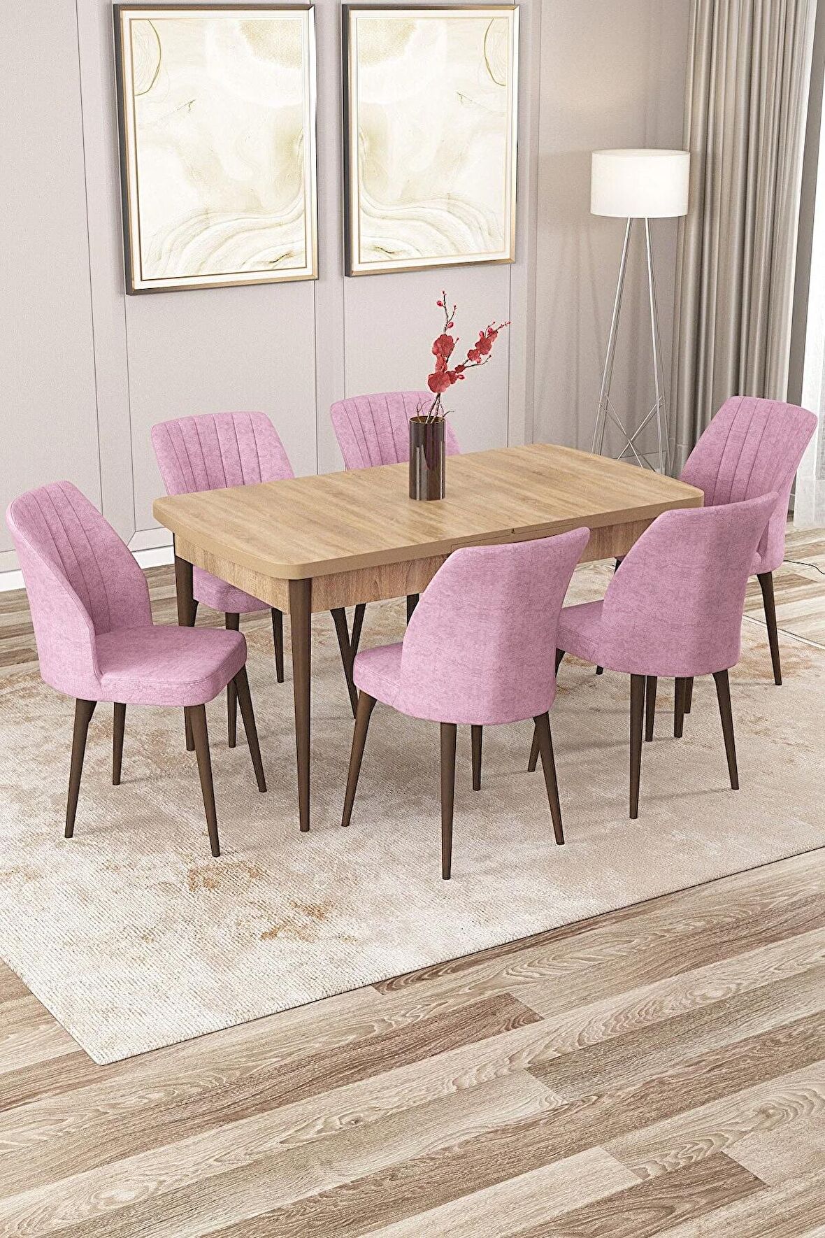 Rovena Zeta Meşe 80x132 Açılabilir Mdf Mutfak Masası Takımı 6 Adet Sandalye