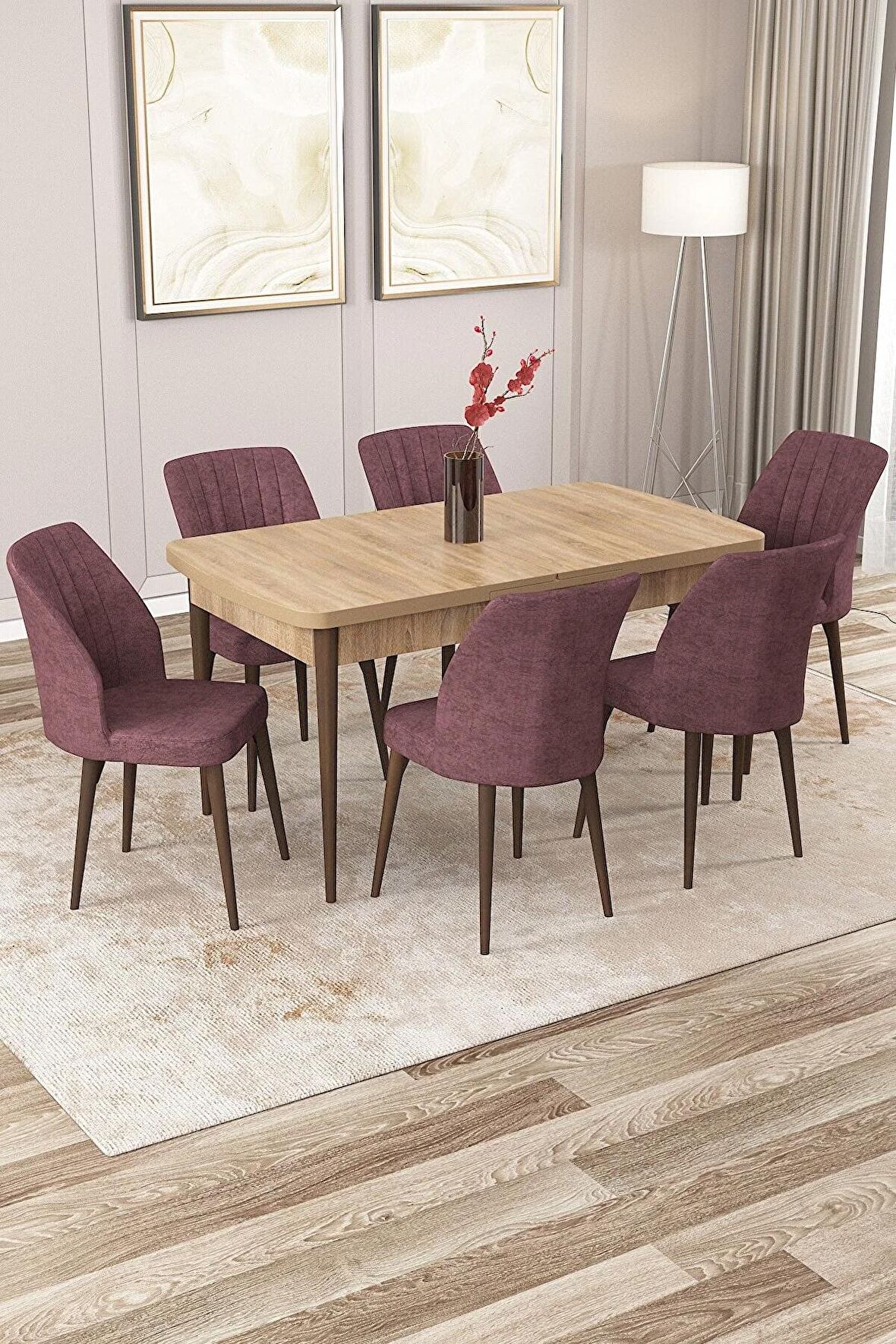 Rovena Zeta Meşe 80x132 Açılabilir Mdf Mutfak Masası Takımı 6 Adet Sandalye
