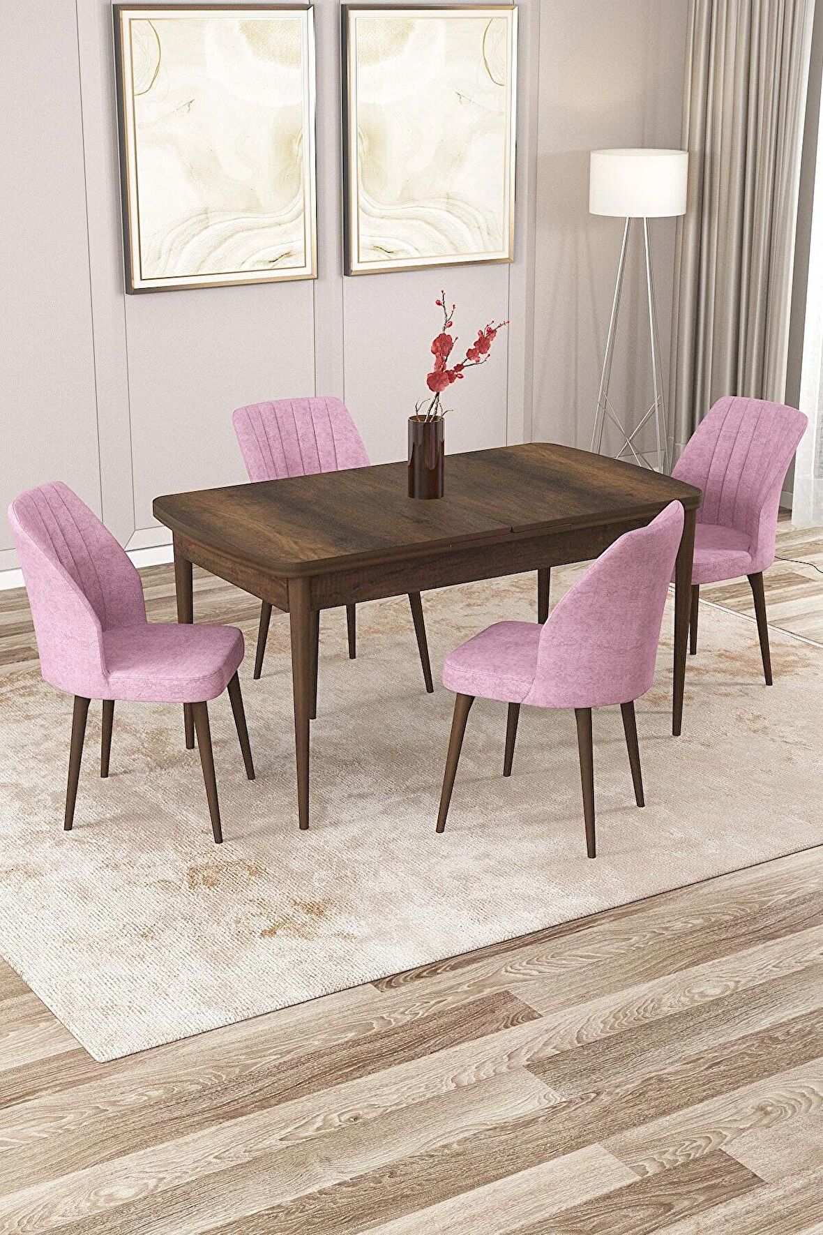 Rovena Zeta Barok 80x132 Açılabilir Mdf Mutfak Masası Takımı 4 Adet Sandalye