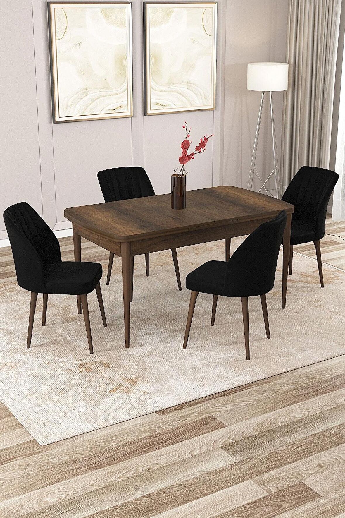 Rovena Zeta Barok 80x132 Açılabilir Mdf Mutfak Masası Takımı 4 Adet Sandalye
