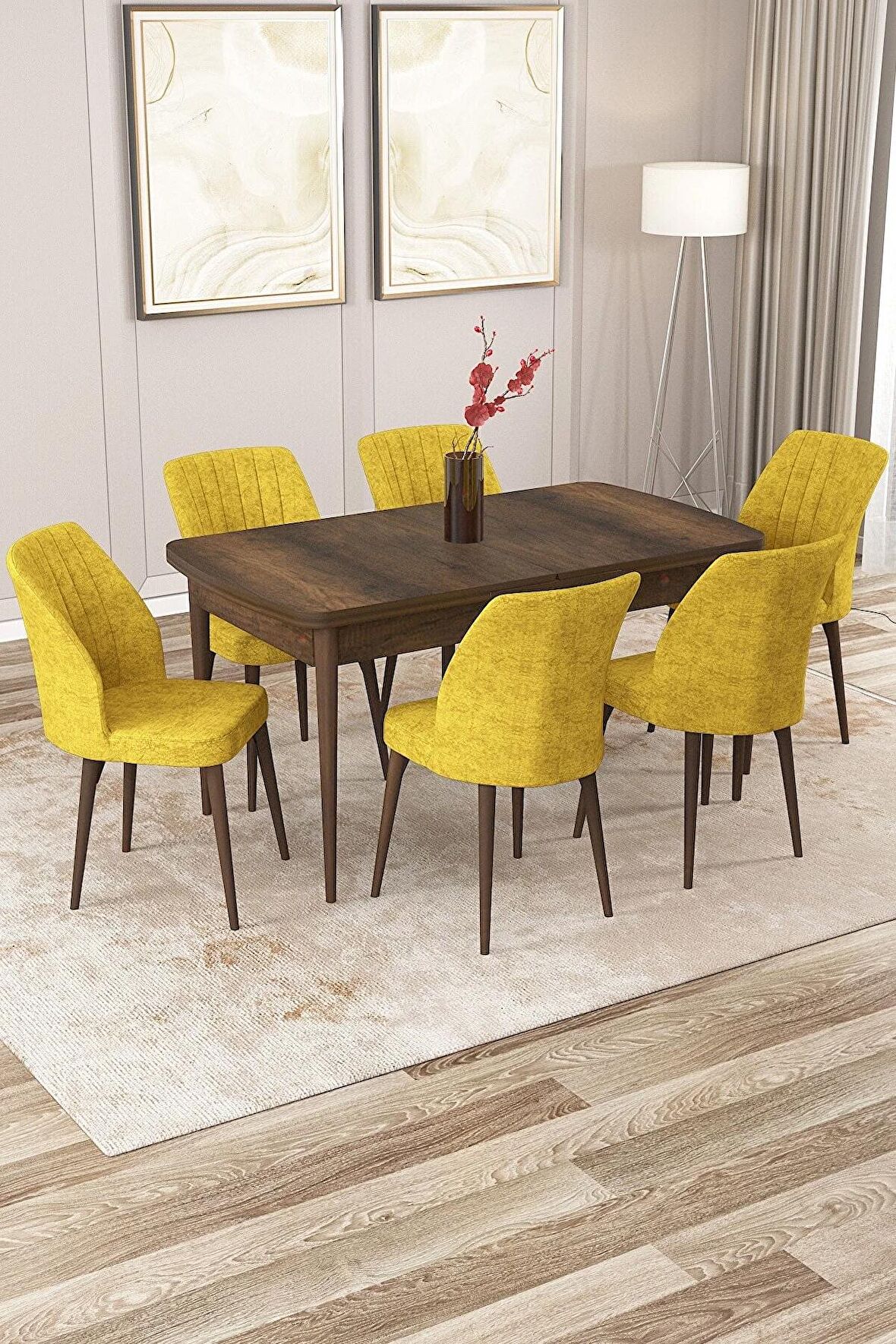 Rovena Zeta Barok 80x132 Açılabilir Mdf Mutfak Masası Takımı 6 Adet Sandalye