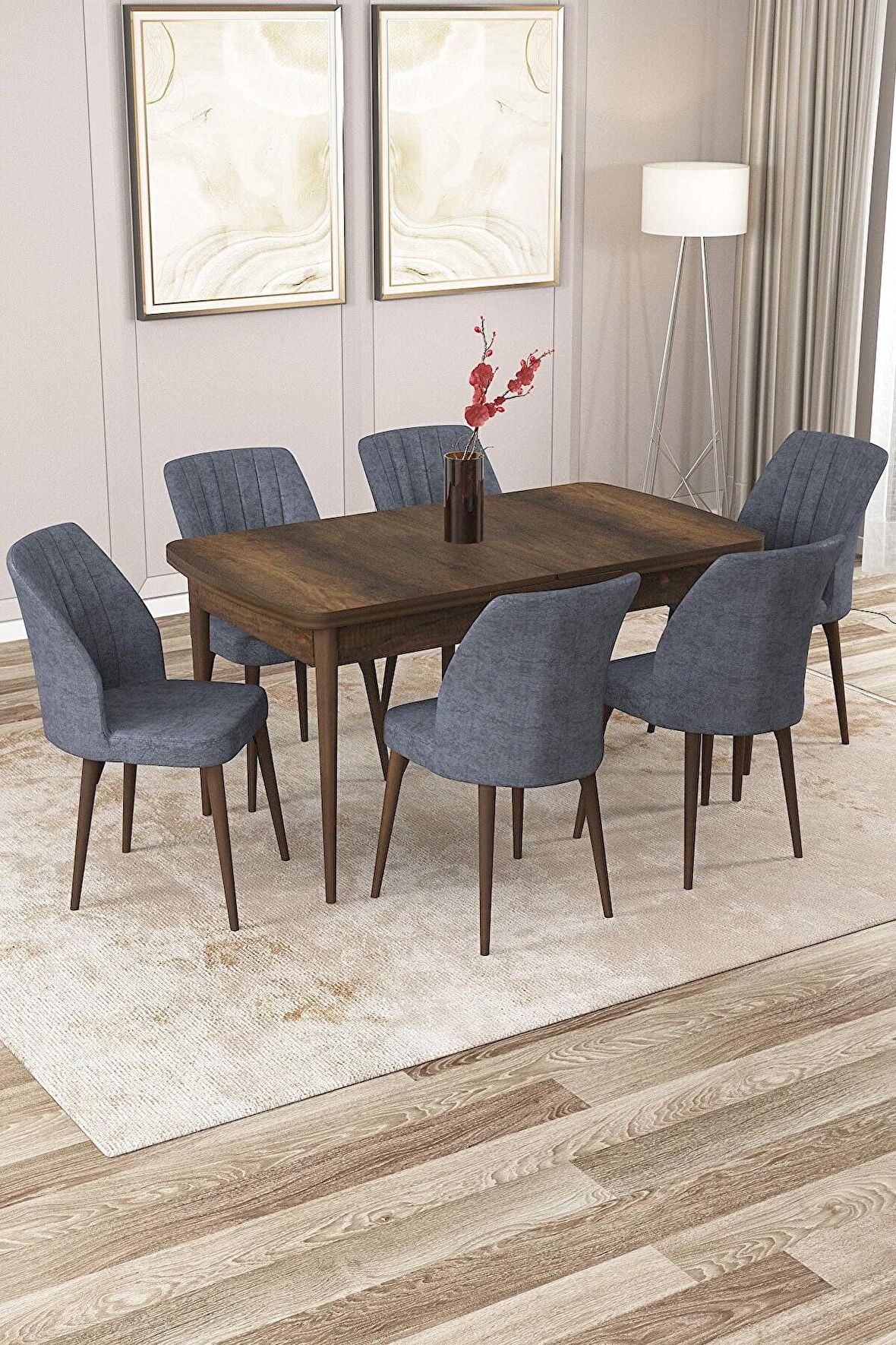 Rovena Zeta Barok 80x132 Açılabilir Mdf Mutfak Masası Takımı 6 Adet Sandalye