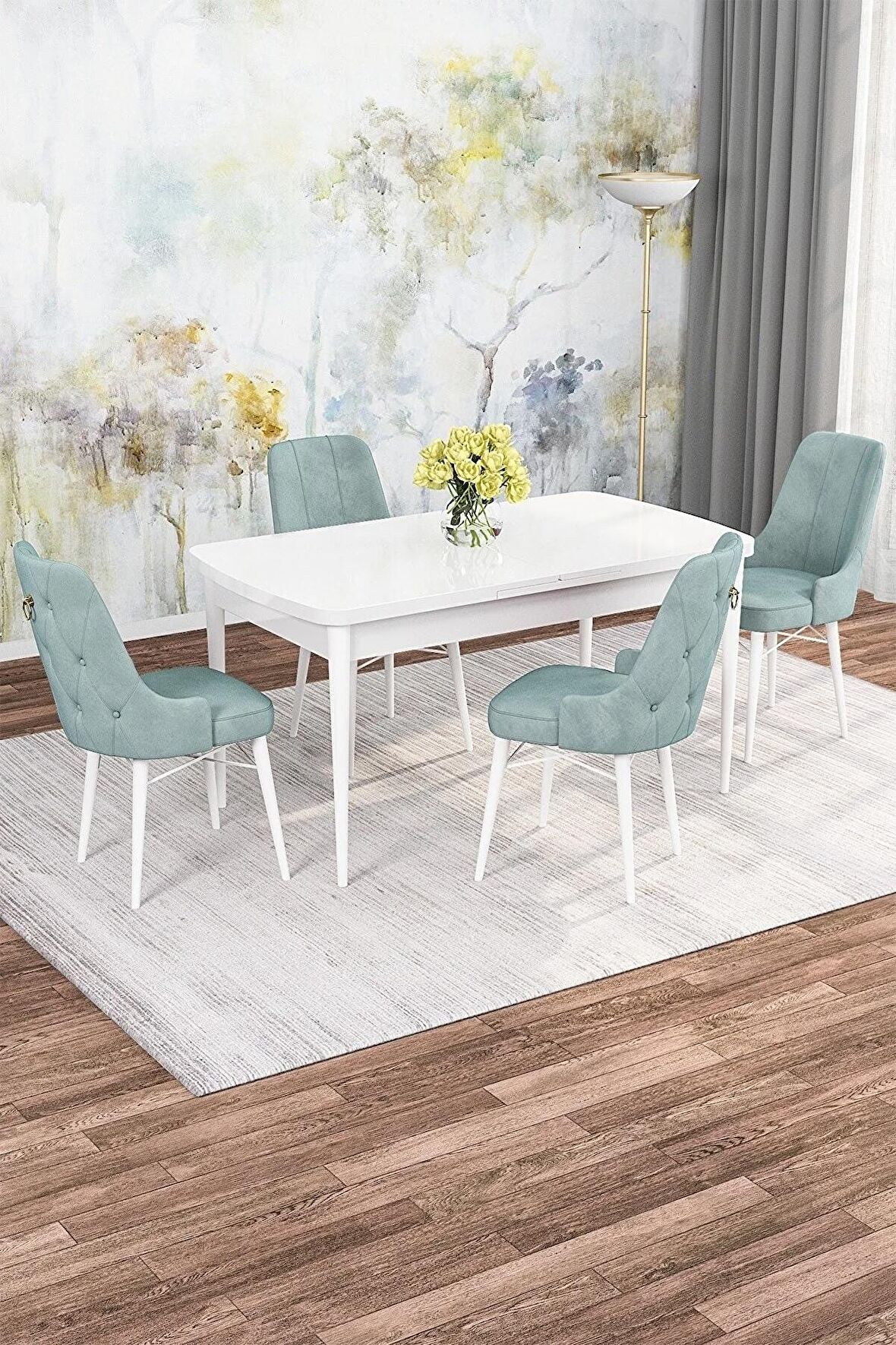 Rovena Mona Beyaz 80x132 Açılabilir Mdf Mutfak Masası Takımı 4 Adet Sandalye