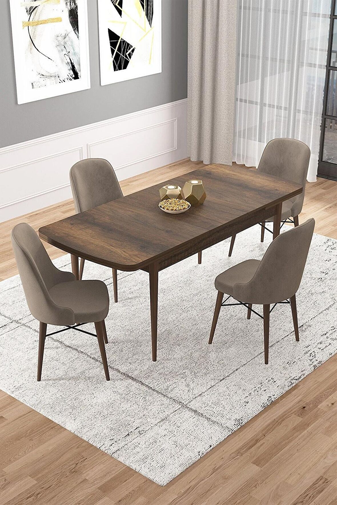 Rovena Vals Barok 80x132 Açılabilir Mdf Mutfak Masası Takımı 4 Adet Sandalye