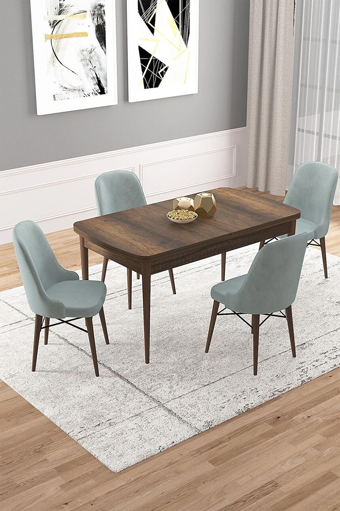 Rovena Vals Barok 80x132 Açılabilir Mdf Mutfak Masası Takımı 4 Adet Sandalye