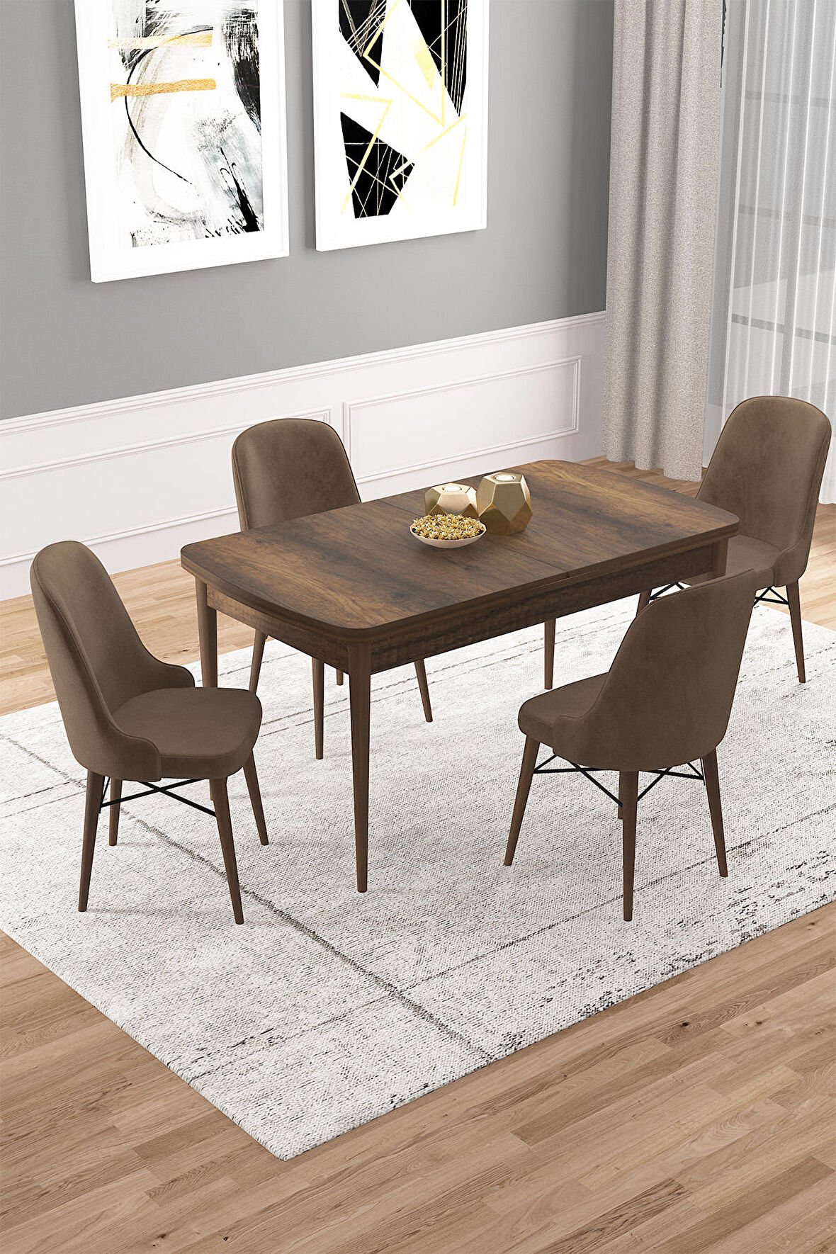 Rovena Vals Barok 80x132 Açılabilir Mdf Mutfak Masası Takımı 4 Adet Sandalye