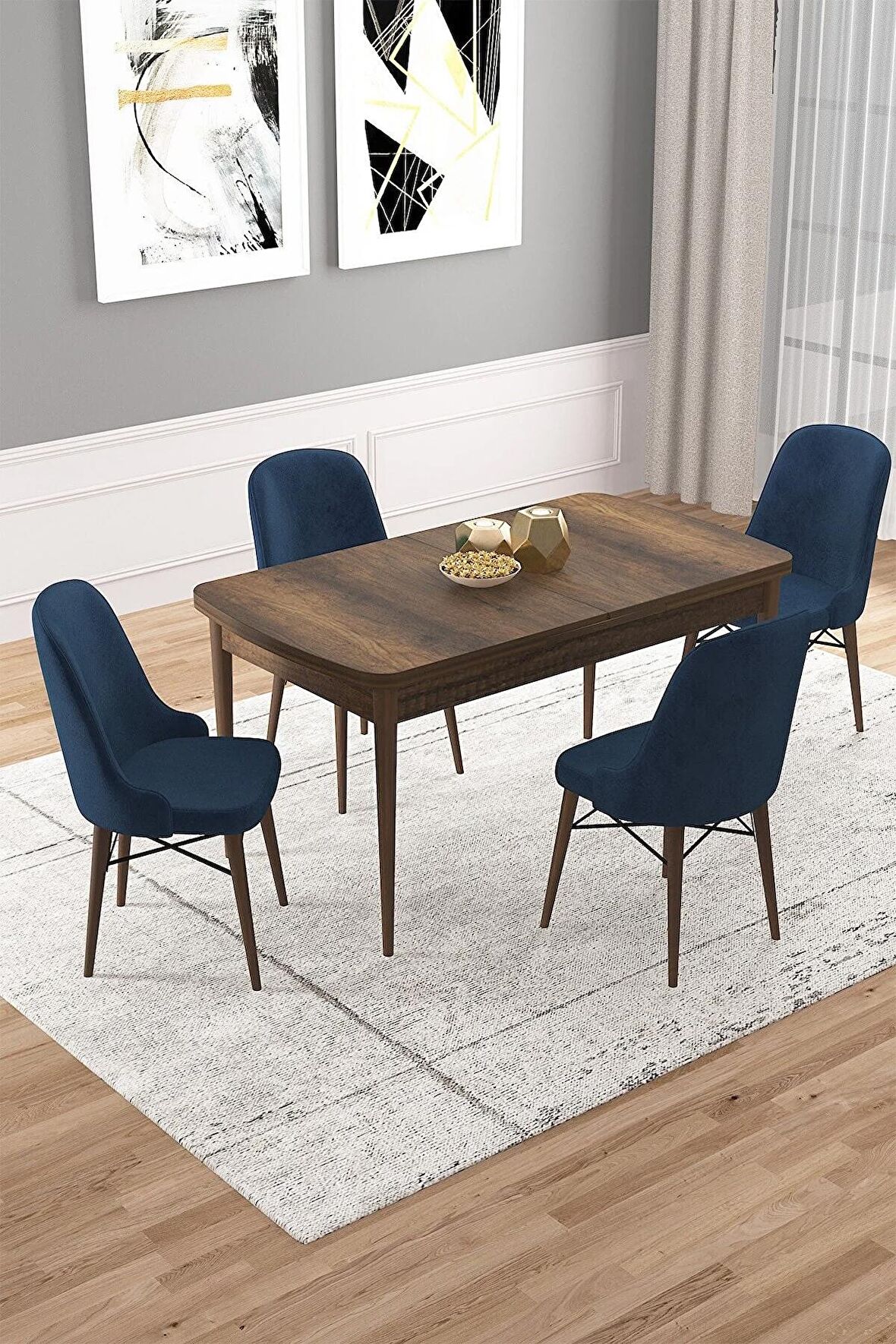 Rovena Vals Barok 80x132 Açılabilir Mdf Mutfak Masası Takımı 4 Adet Sandalye