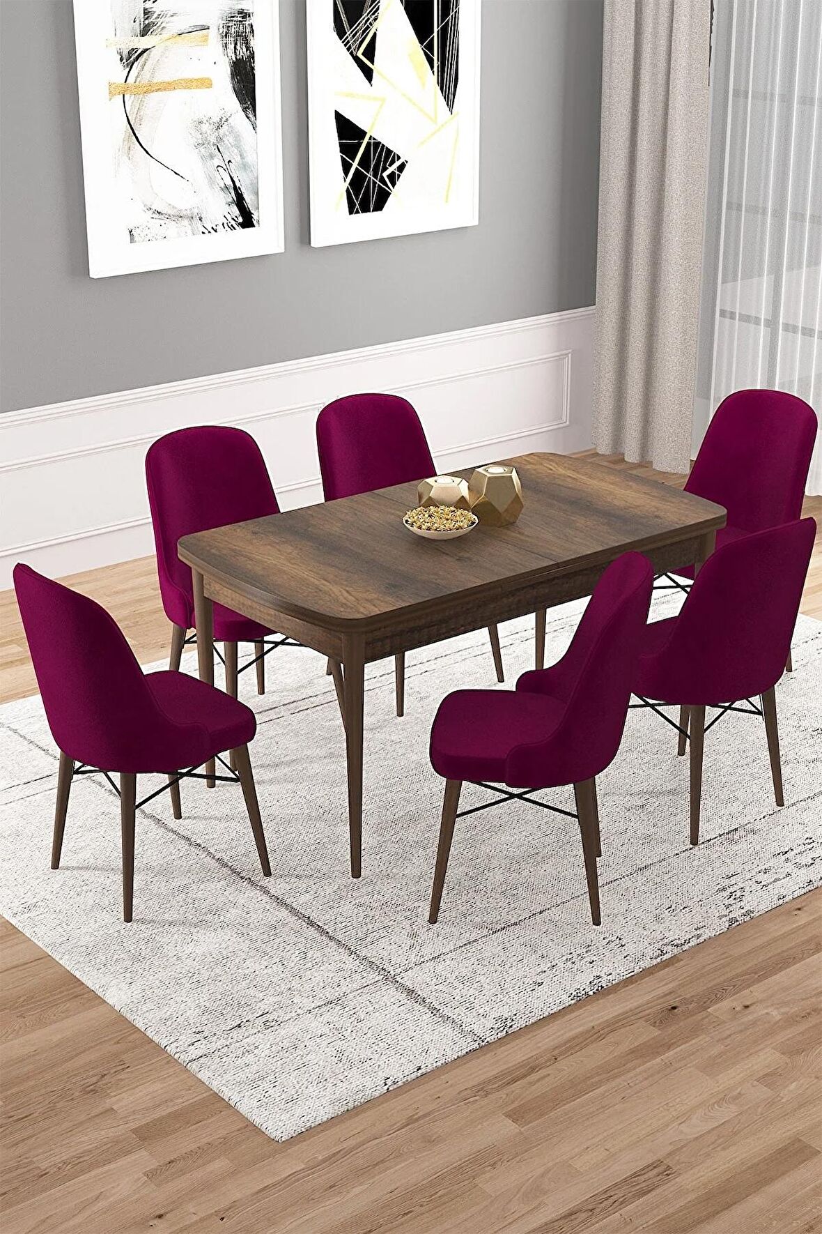 Rovena Vals Barok 80x132 Açılabilir Mdf Mutfak Masası Takımı 6 Adet Sandalye