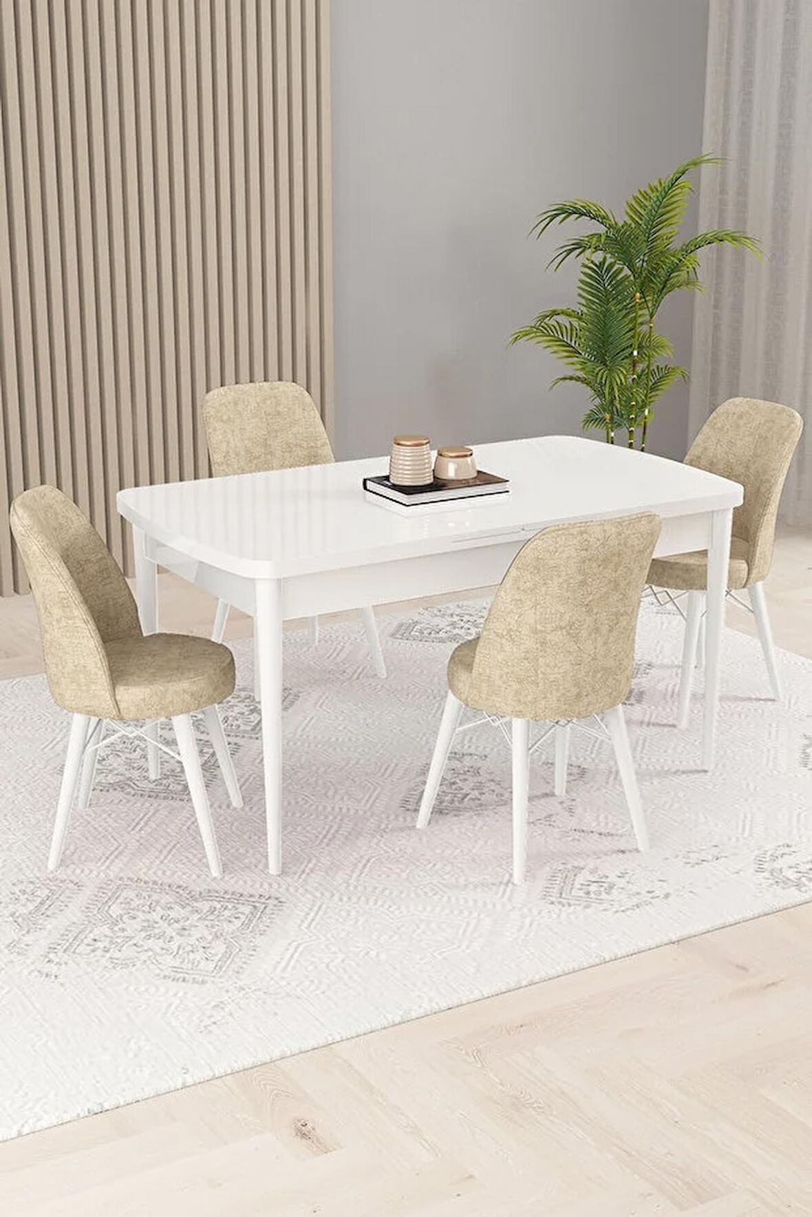 Rovena Kaf Beyaz 80x132 Açılabilir Suntalam Mutfak Masası Takımı 4 Adet Sandalye