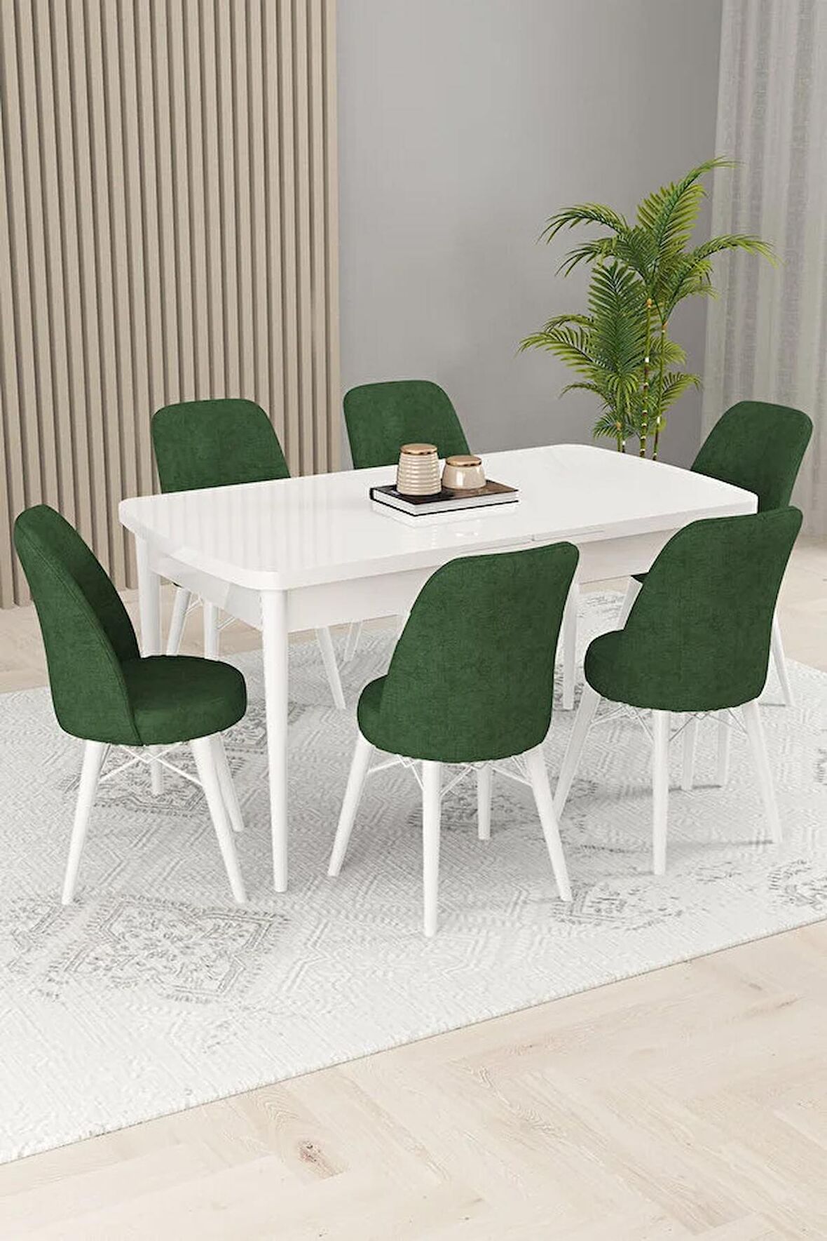Rovena Kaf Beyaz 80x132 Açılabilir Suntalam Mutfak Masası Takımı 6 Adet Sandalye