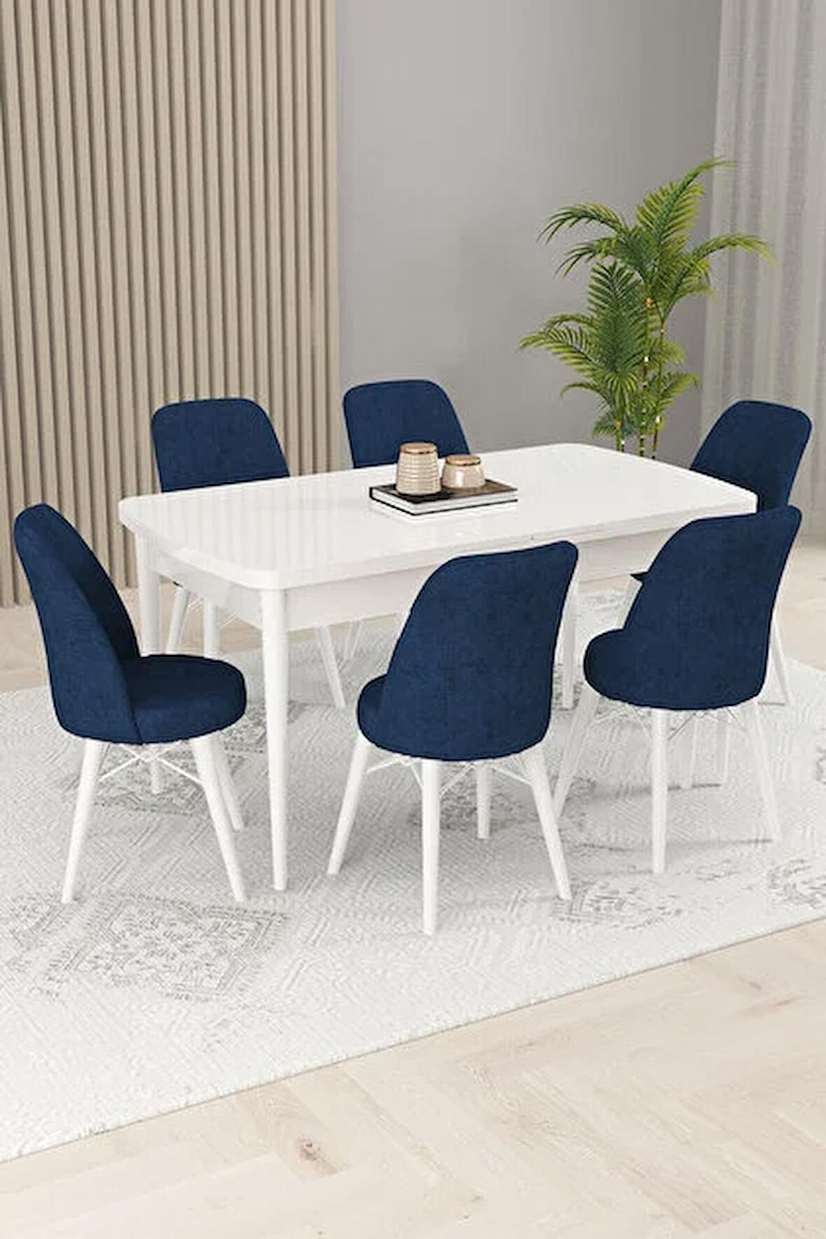 Rovena Kaf Beyaz 80x132 Açılabilir Suntalam Mutfak Masası Takımı 6 Adet Sandalye