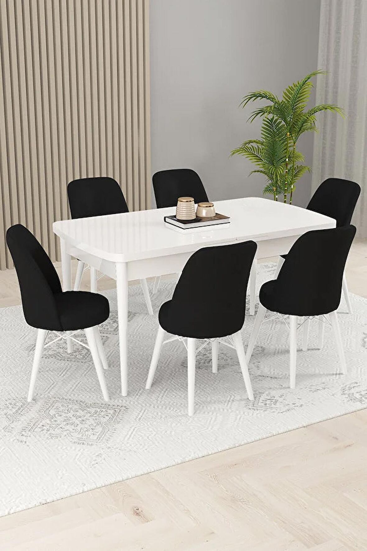 Rovena Kaf Beyaz 80x132 Açılabilir Suntalam Mutfak Masası Takımı 6 Adet Sandalye