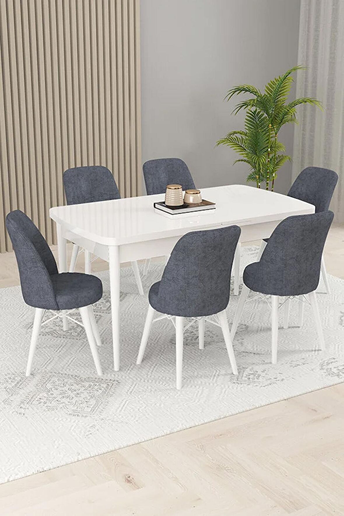 Rovena Kaf Beyaz 80x132 Açılabilir Suntalam Mutfak Masası Takımı 6 Adet Sandalye
