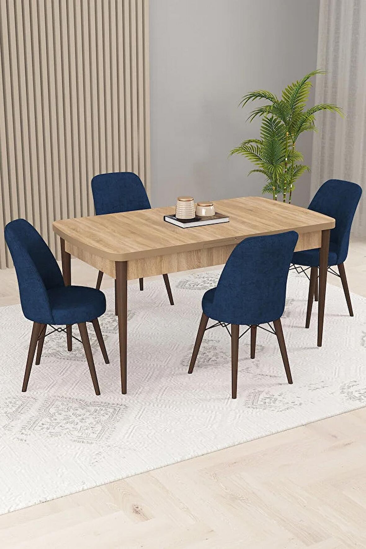 Rovena Kaf Meşe 80x132 Açılabilir Suntalam Mutfak Masası Takımı 4 Adet Sandalye