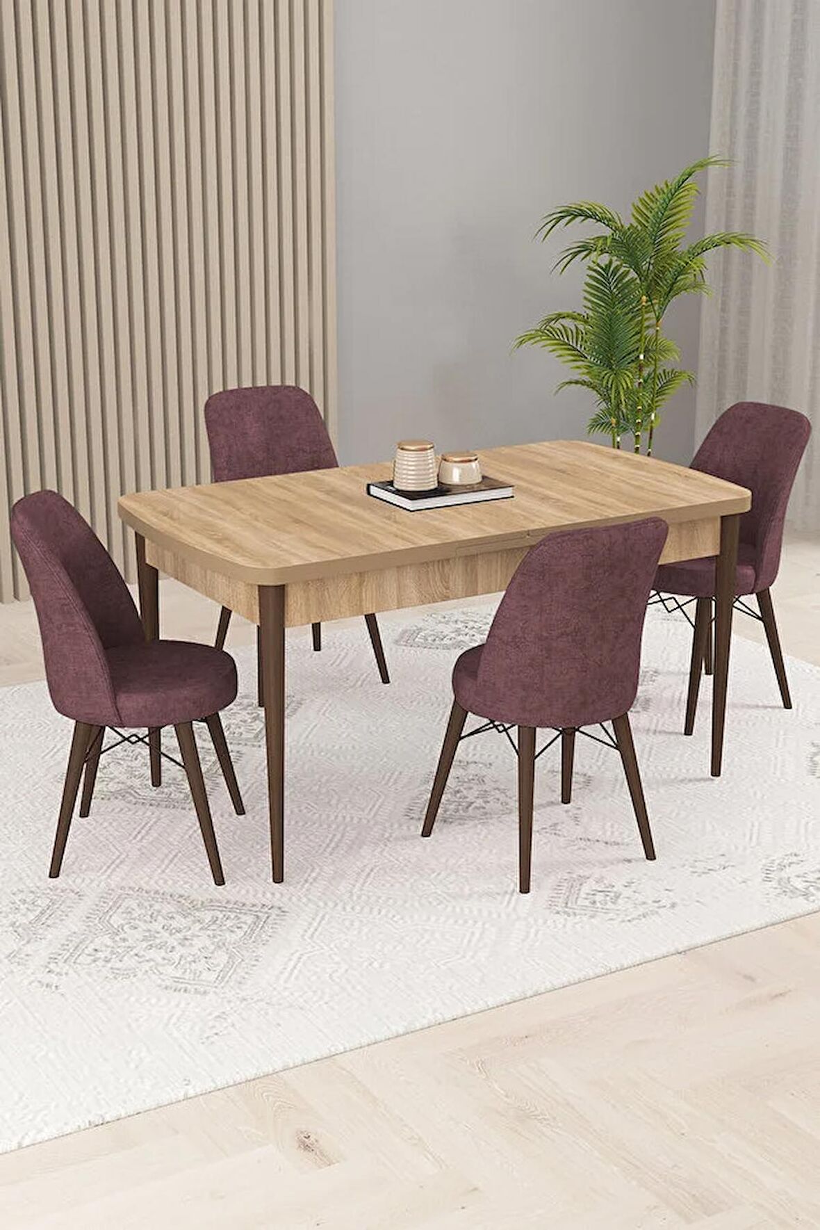Rovena Kaf Meşe 80x132 Açılabilir Suntalam Mutfak Masası Takımı 4 Adet Sandalye