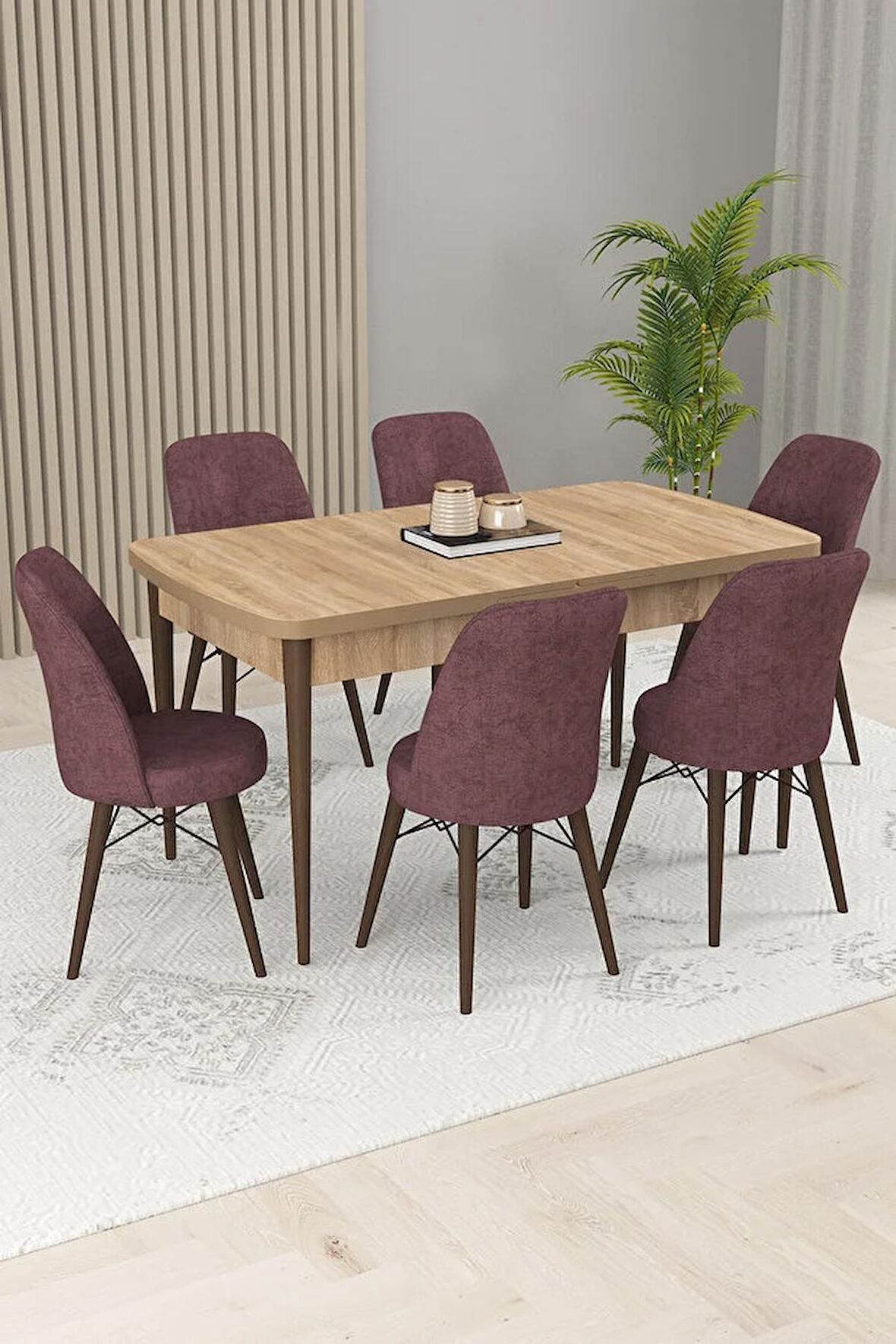 Rovena Kaf Meşe 80x132 Açılabilir Suntalam Mutfak Masası Takımı 6 Adet Sandalye