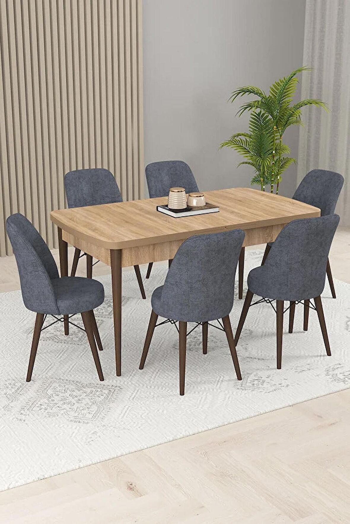 Rovena Kaf Meşe 80x132 Açılabilir Suntalam Mutfak Masası Takımı 6 Adet Sandalye