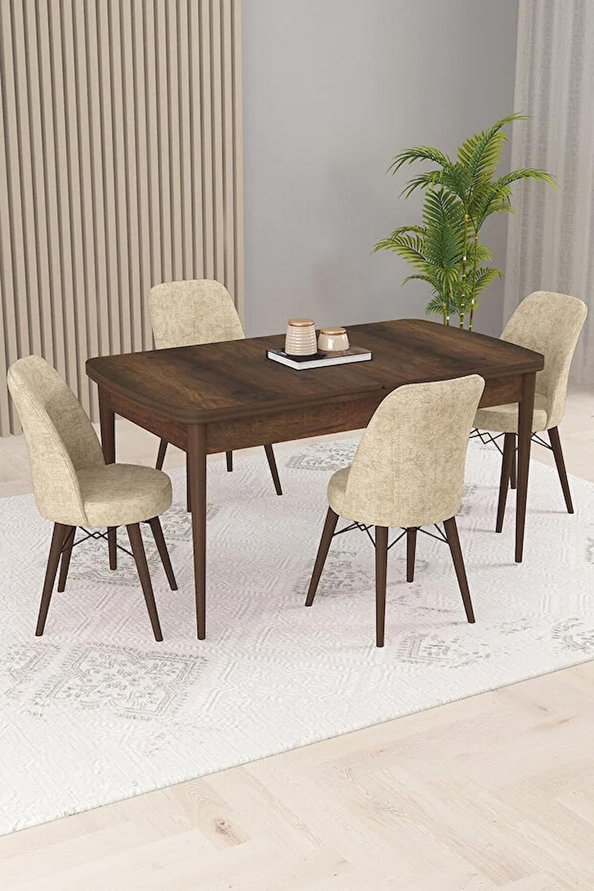 Rovena Kaf Barok 80x132 Açılabilir Suntalam Mutfak Masası Takımı 4 Adet Sandalye