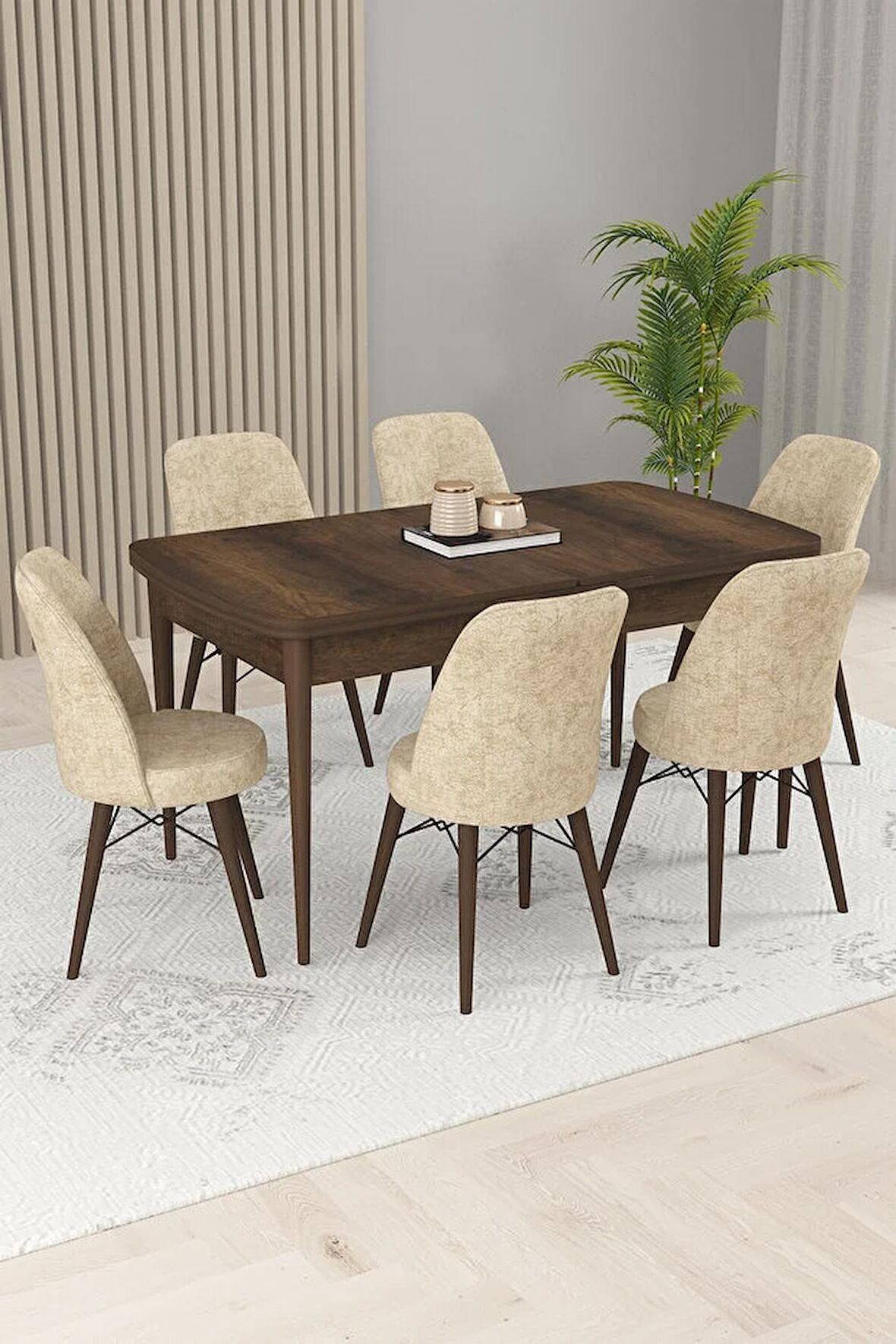 Rovena Kaf Barok 80x132 Açılabilir Suntalam Mutfak Masası Takımı 6 Adet Sandalye