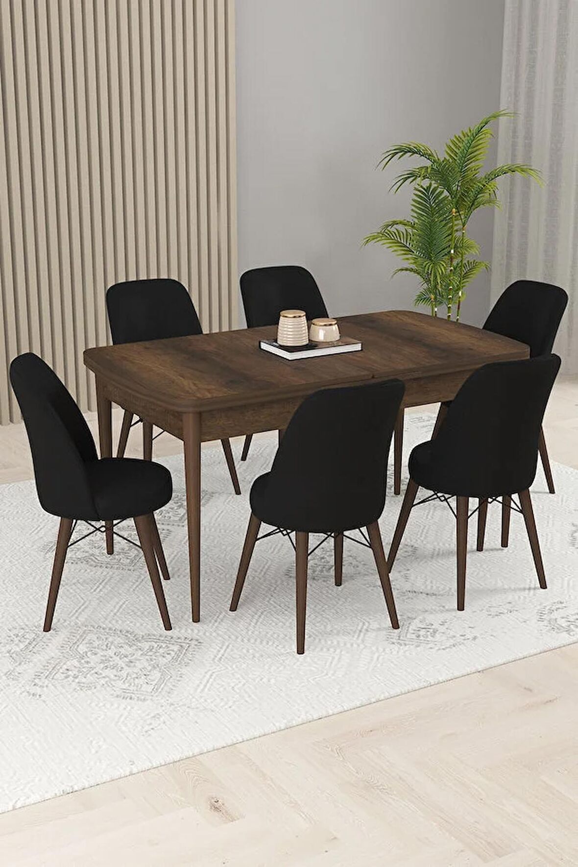 Rovena Kaf Barok 80x132 Açılabilir Suntalam Mutfak Masası Takımı 6 Adet Sandalye