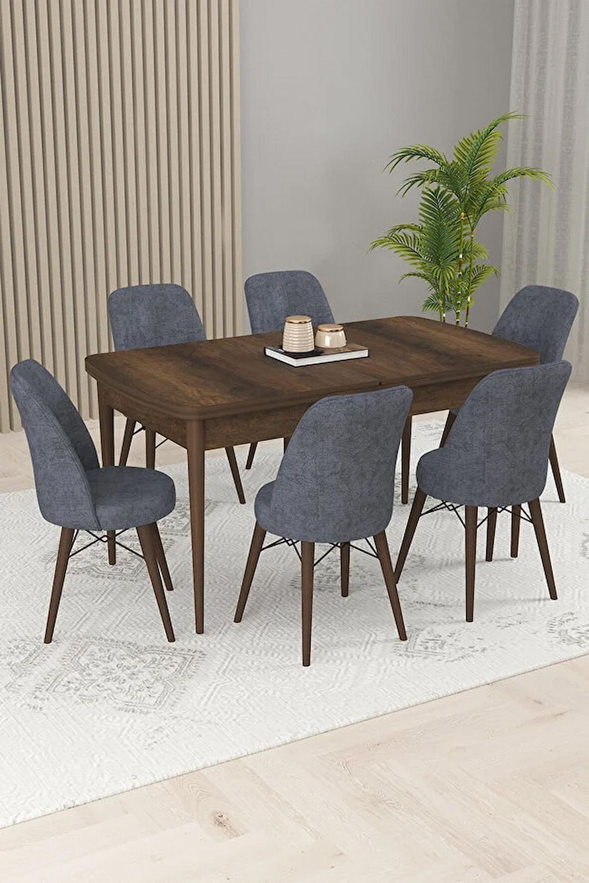 Rovena Kaf Barok 80x132 Açılabilir Suntalam Mutfak Masası Takımı 6 Adet Sandalye
