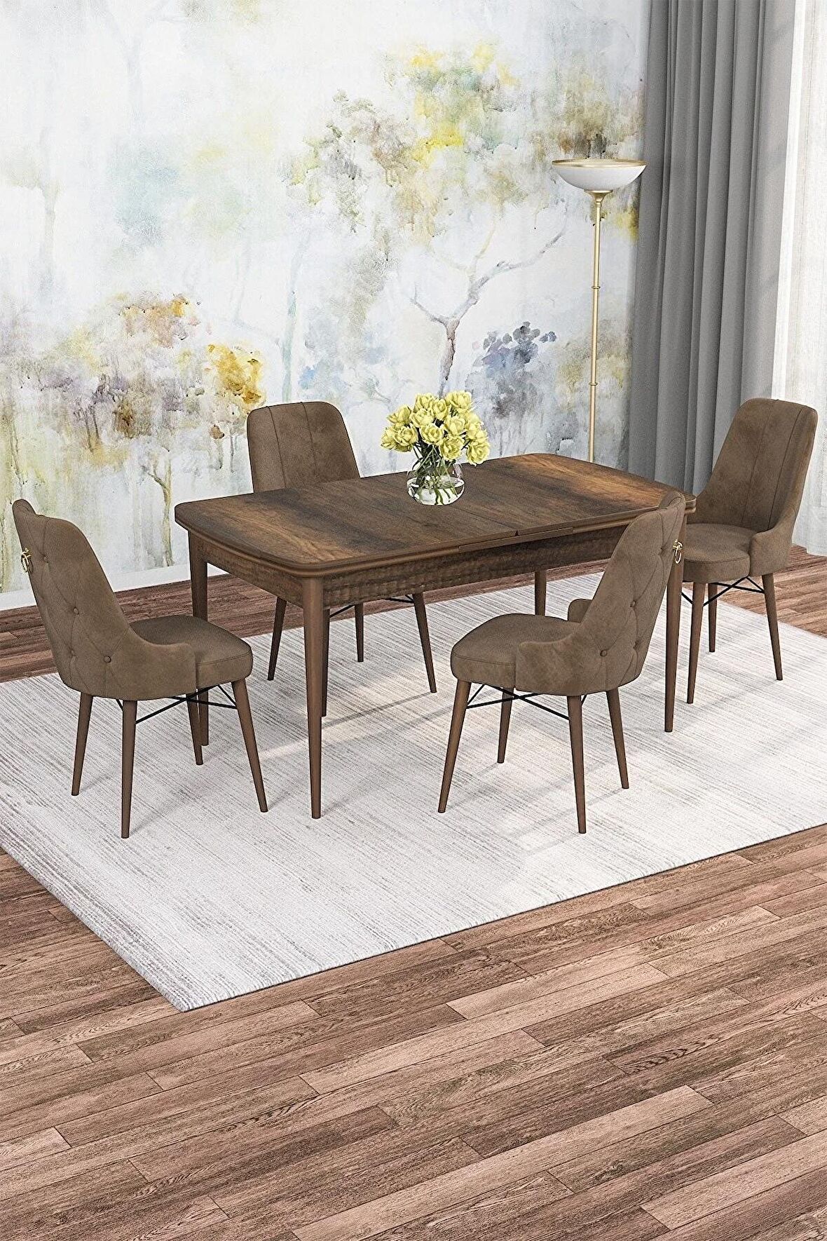 Rovena Alaska Barok 80x132 Açılabilir Suntalam Mutfak Masası Takımı 4 Adet Sandalye