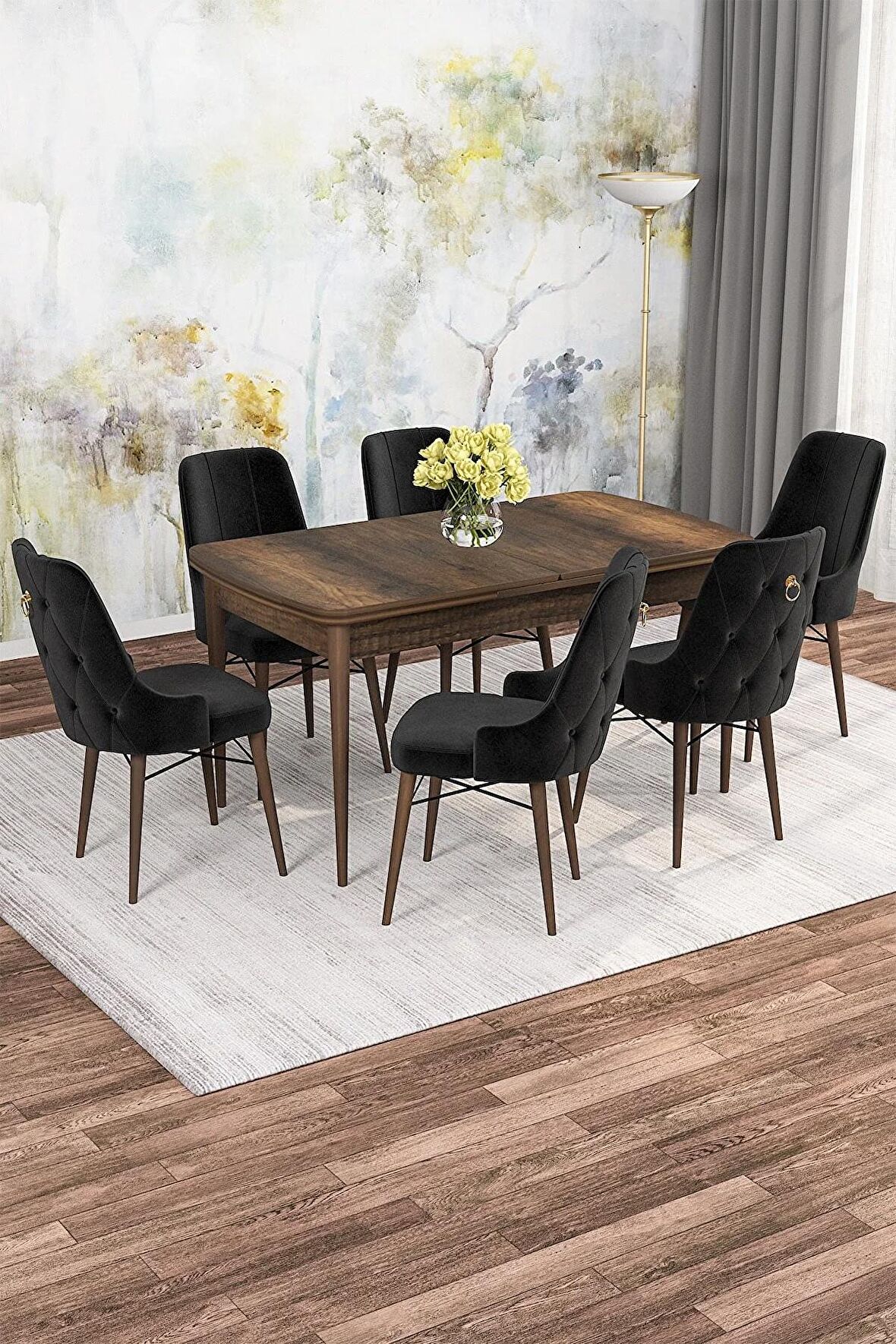 Rovena Alaska Barok 80x132 Açılabilir Suntalam Mutfak Masası Takımı 6 Adet Sandalye