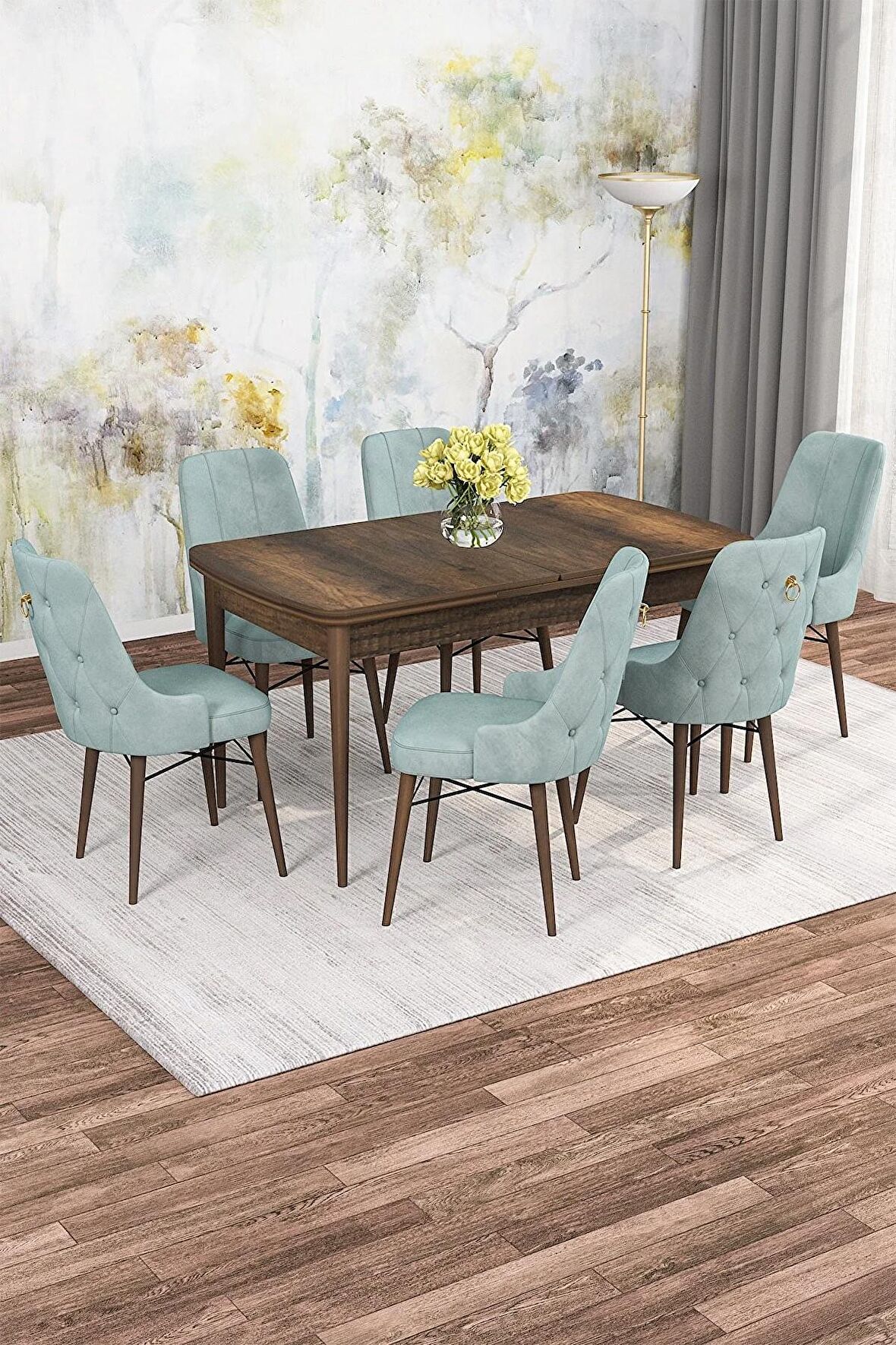 Rovena Alaska Barok 80x132 Açılabilir Suntalam Mutfak Masası Takımı 6 Adet Sandalye