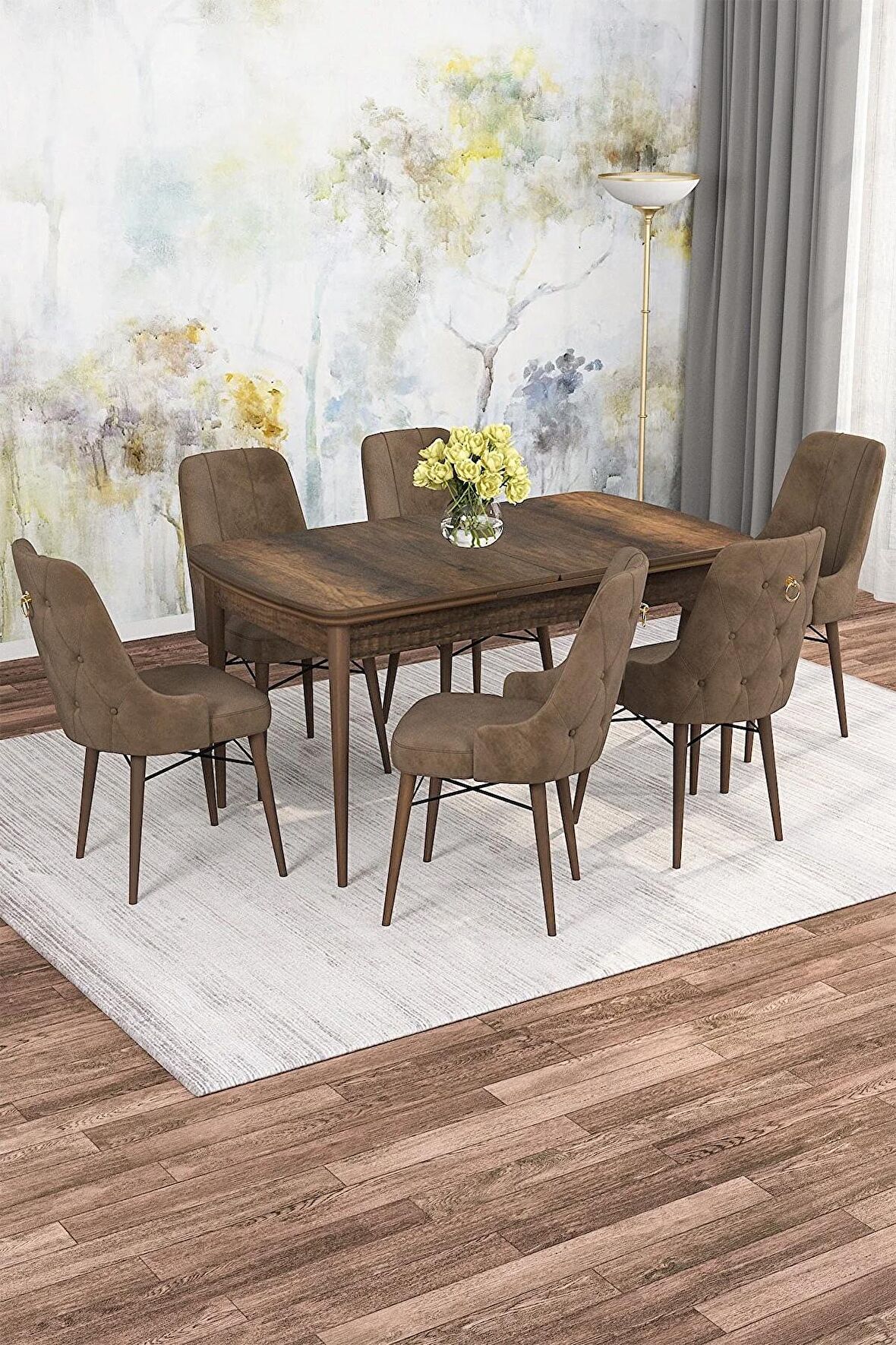 Rovena Alaska Barok 80x132 Açılabilir Suntalam Mutfak Masası Takımı 6 Adet Sandalye