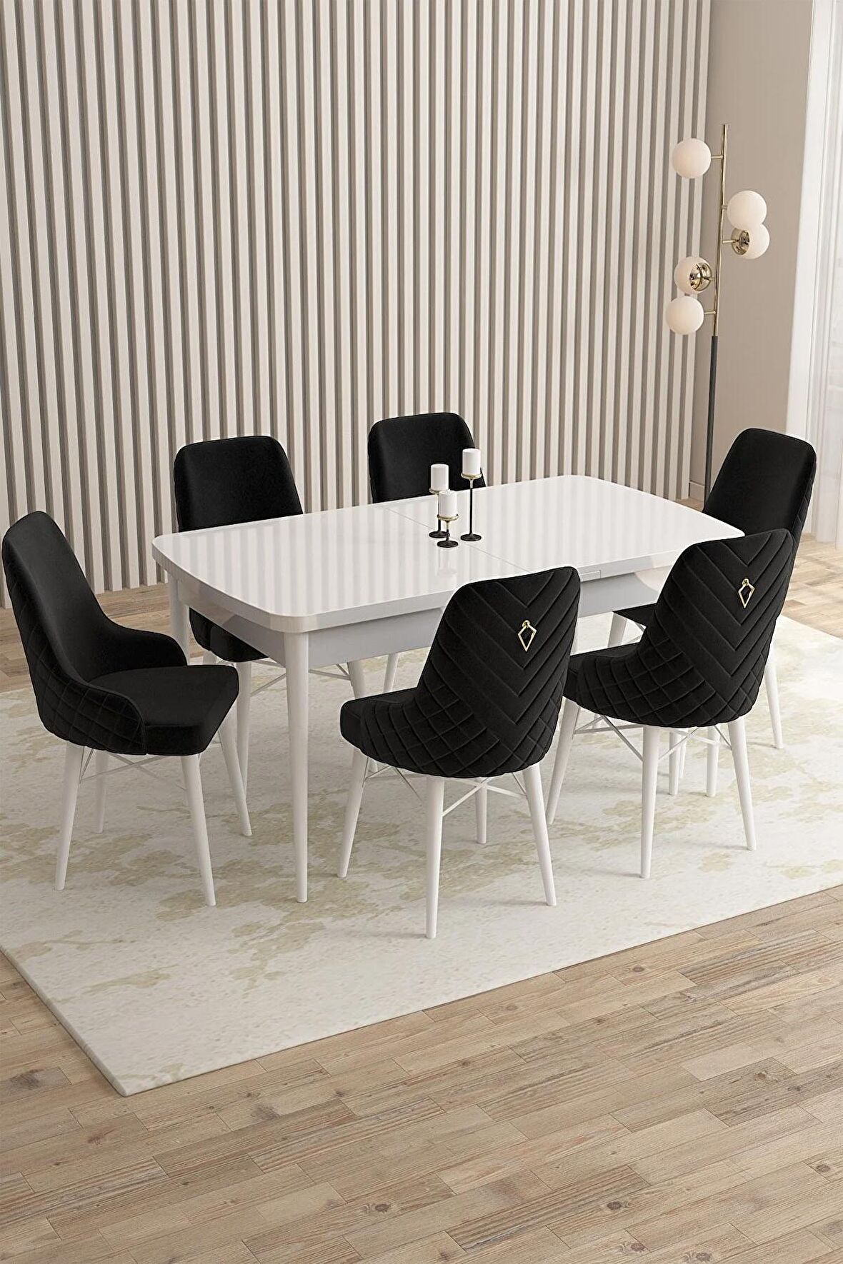 Rovena Queen Beyaz 80x132 Açılabilir Suntalam Mutfak Masası Takımı 6 Adet Sandalye