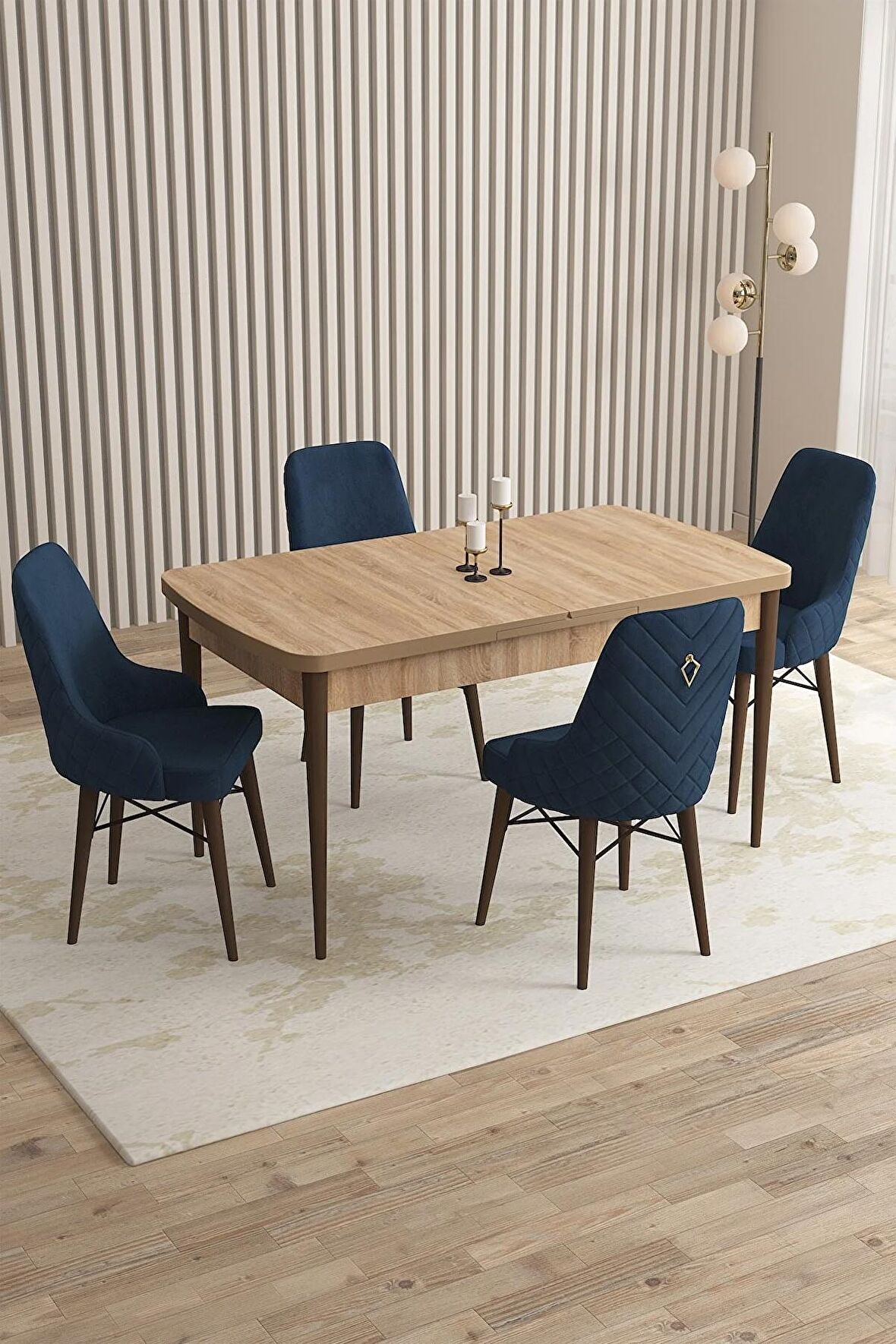 Rovena Queen Meşe 80x132 Açılabilir Suntalam Mutfak Masası Takımı 4 Adet Sandalye