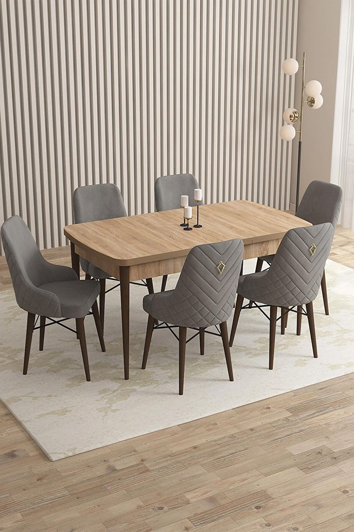 Rovena Queen Meşe 80x132 Açılabilir Suntalam Mutfak Masası Takımı 6 Adet Sandalye