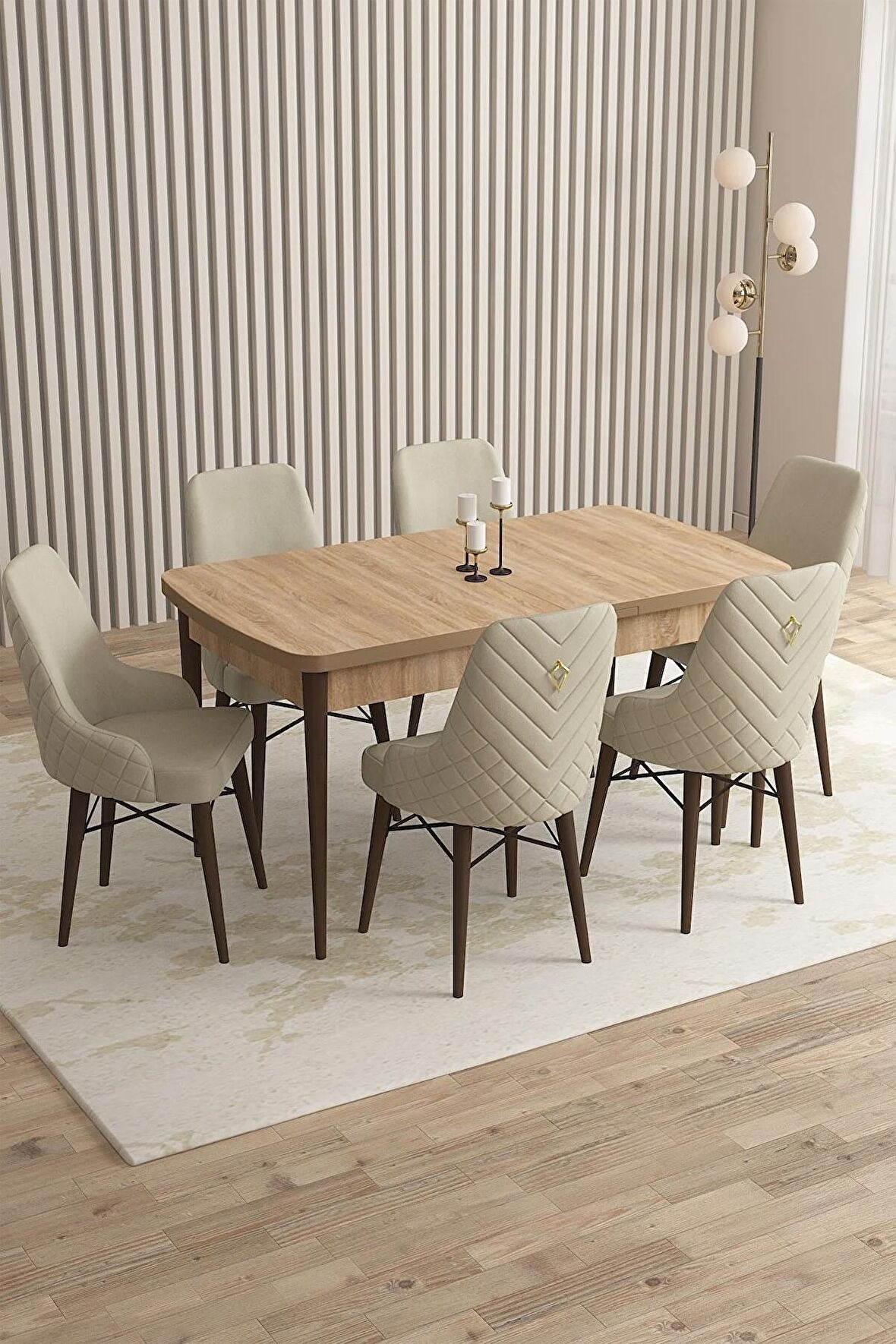 Rovena Queen Meşe 80x132 Açılabilir Suntalam Mutfak Masası Takımı 6 Adet Sandalye