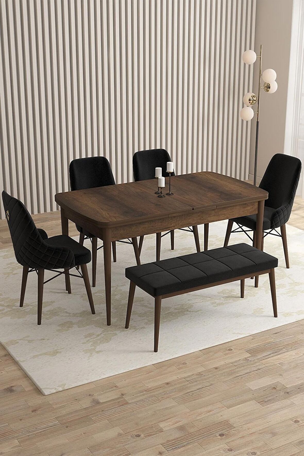 Rovena Queen Barok 80x132 Açılabilir Suntalam Mutfak Masası Takımı 4 Adet Sandalye+1 Bench